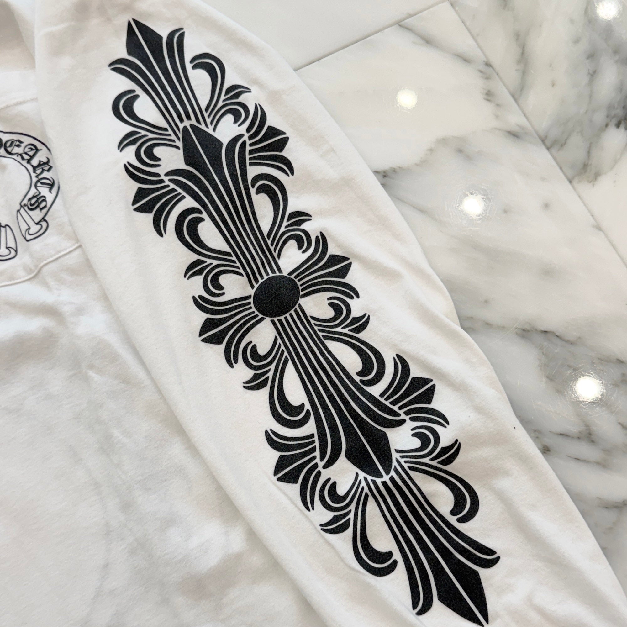 CHROME HEARTS Floral Cross Horseshoe Long Sleeve Tee Size L クロムハーツ フローラルクロス ホースシュー ロングスリーブ Tシャツ サイズＬ