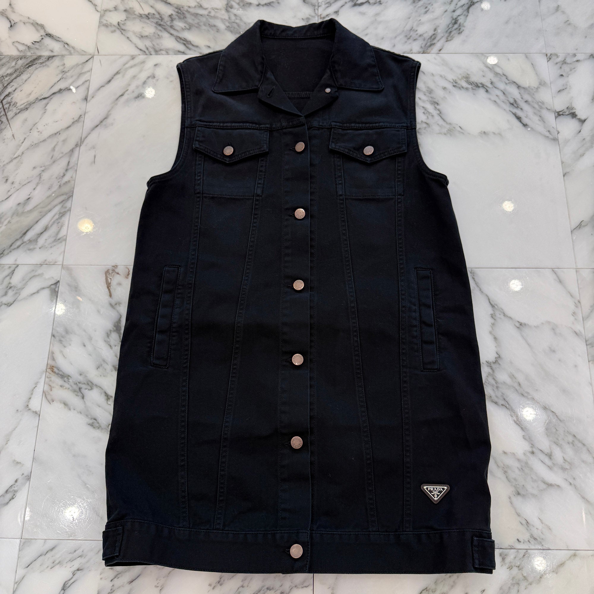 PRADA 2024SS Triangle Logo Plate Denim Mini Dress GFA140 8000 148J