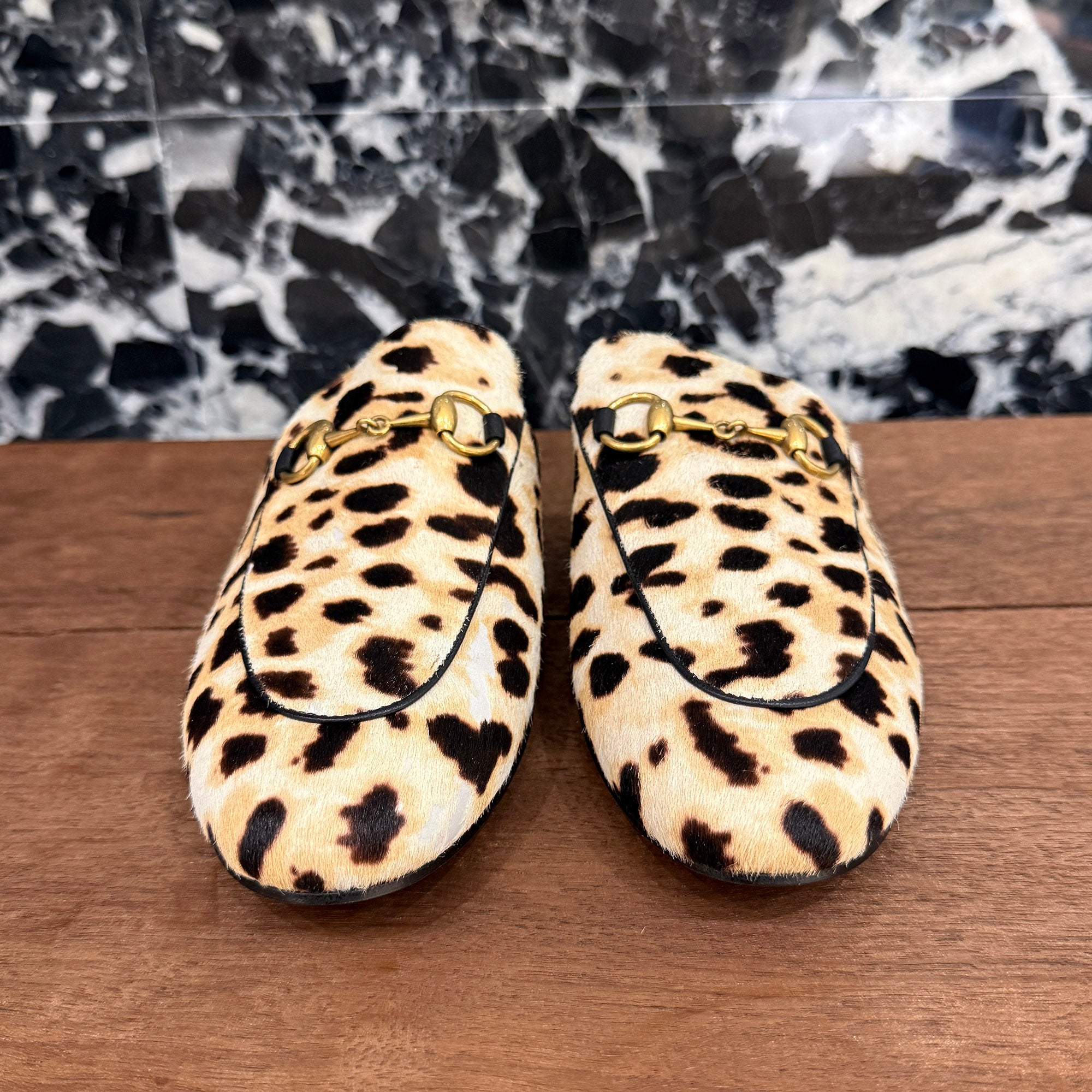 GUCCI Leopard Harako Leather Princetown Mule 476250 Size 37(24.0cm
