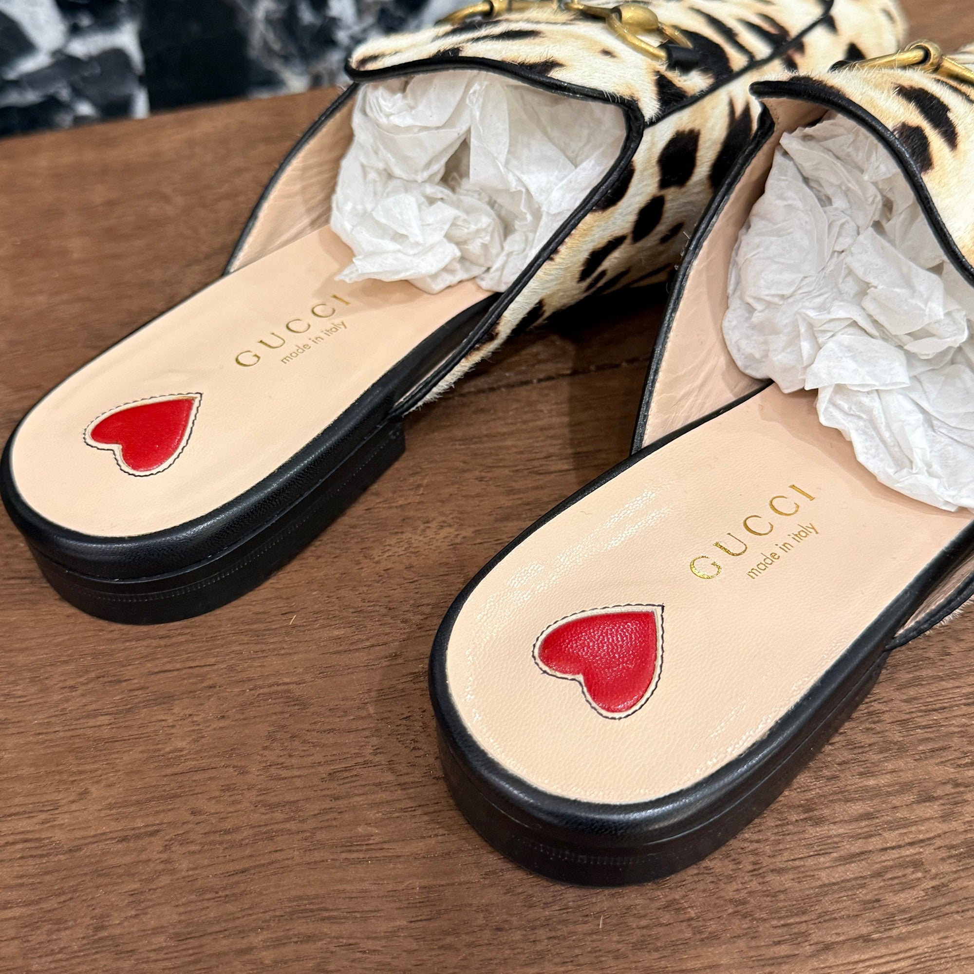 GUCCI Leopard Harako Leather Princetown Mule 476250 Size 37(24.0cm