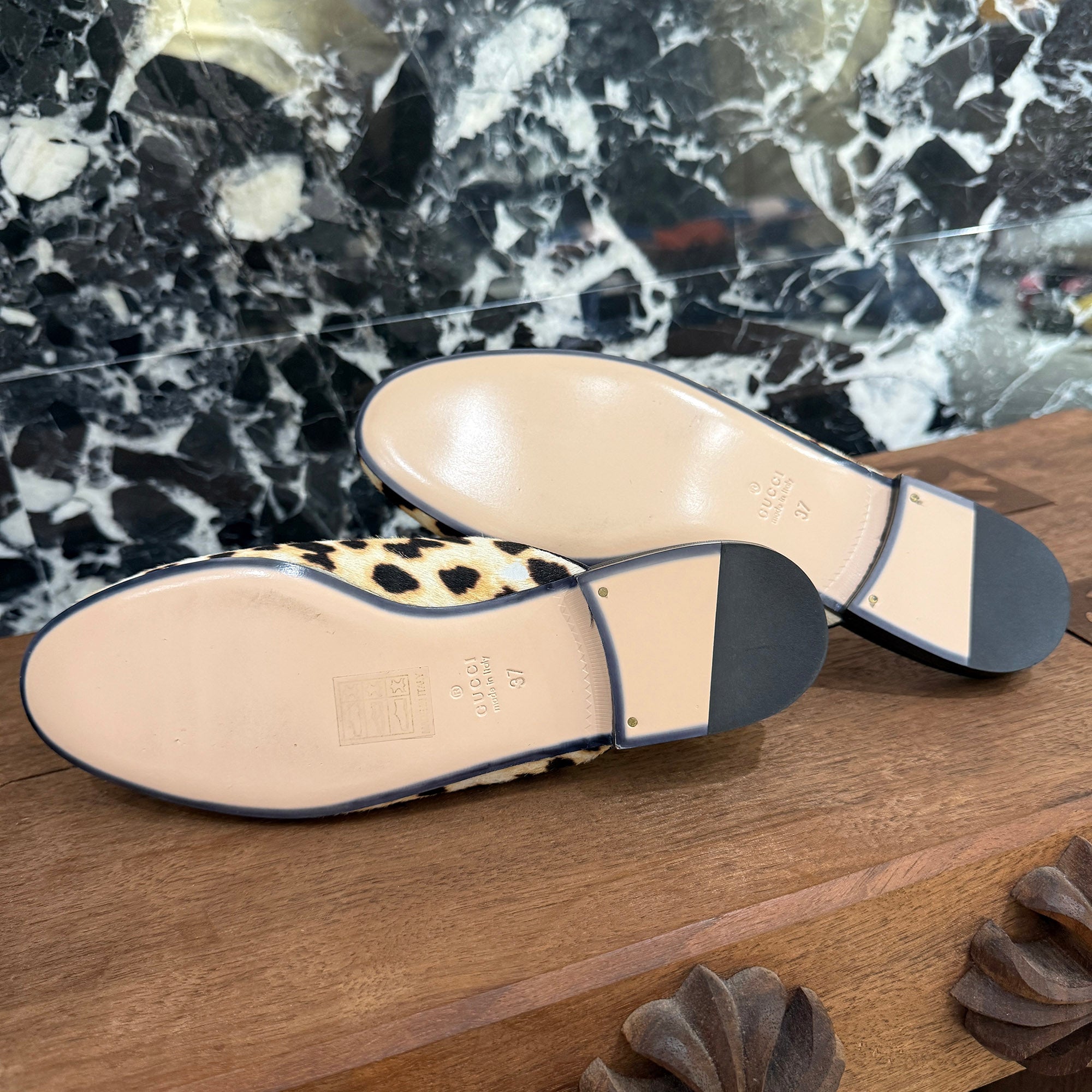 GUCCI Leopard Harako Leather Princetown Mule 476250 Size 37(24.0cm