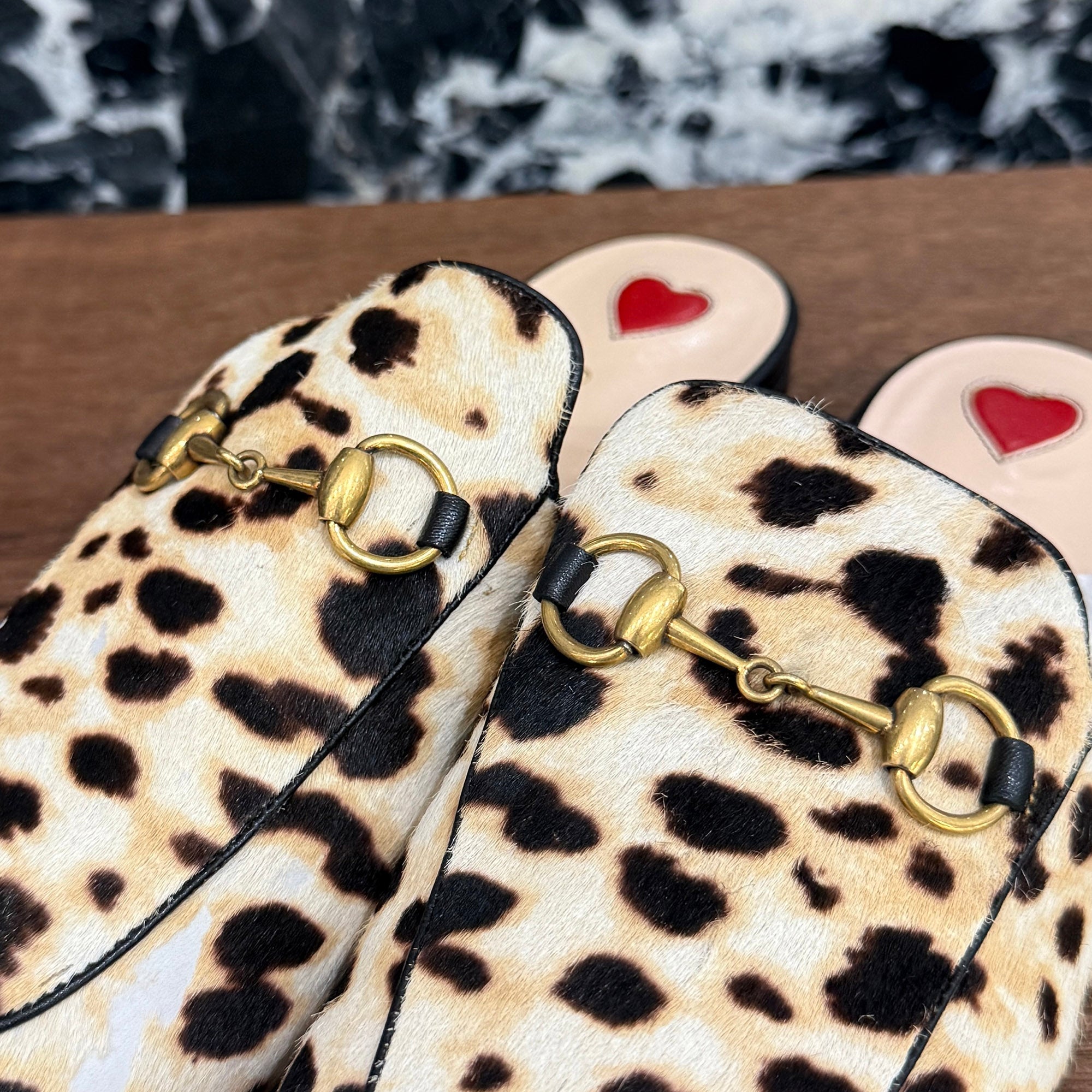 GUCCI Leopard Harako Leather Princetown Mule 476250 Size 37(24.0cm