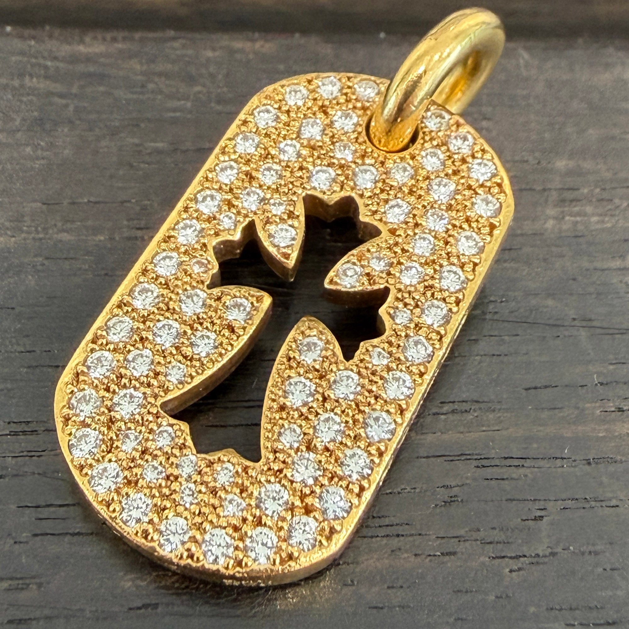 CHROME HEARTS 22K Small Cut Out Cross Dock Tag Pendant Charm Pave Diamond クロムハーツ 22K スモール カットアウトクロス ドッグタグ ペンダントチャーム パヴェダイヤモンド
