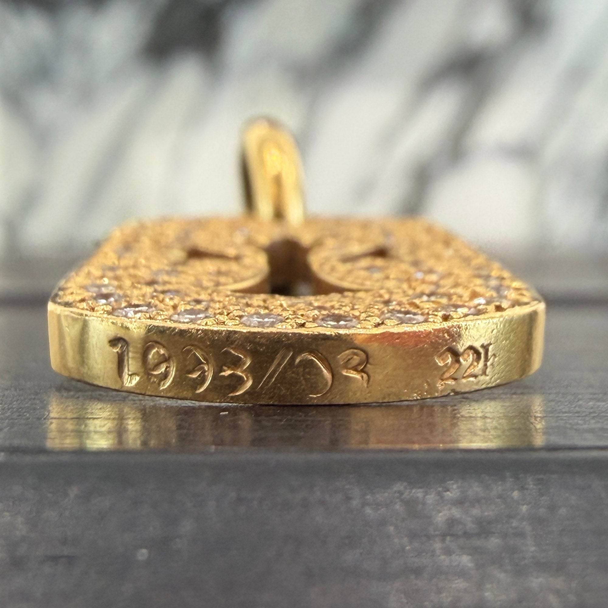 CHROME HEARTS 22K Small Cut Out Cross Dock Tag Pendant Charm Pave