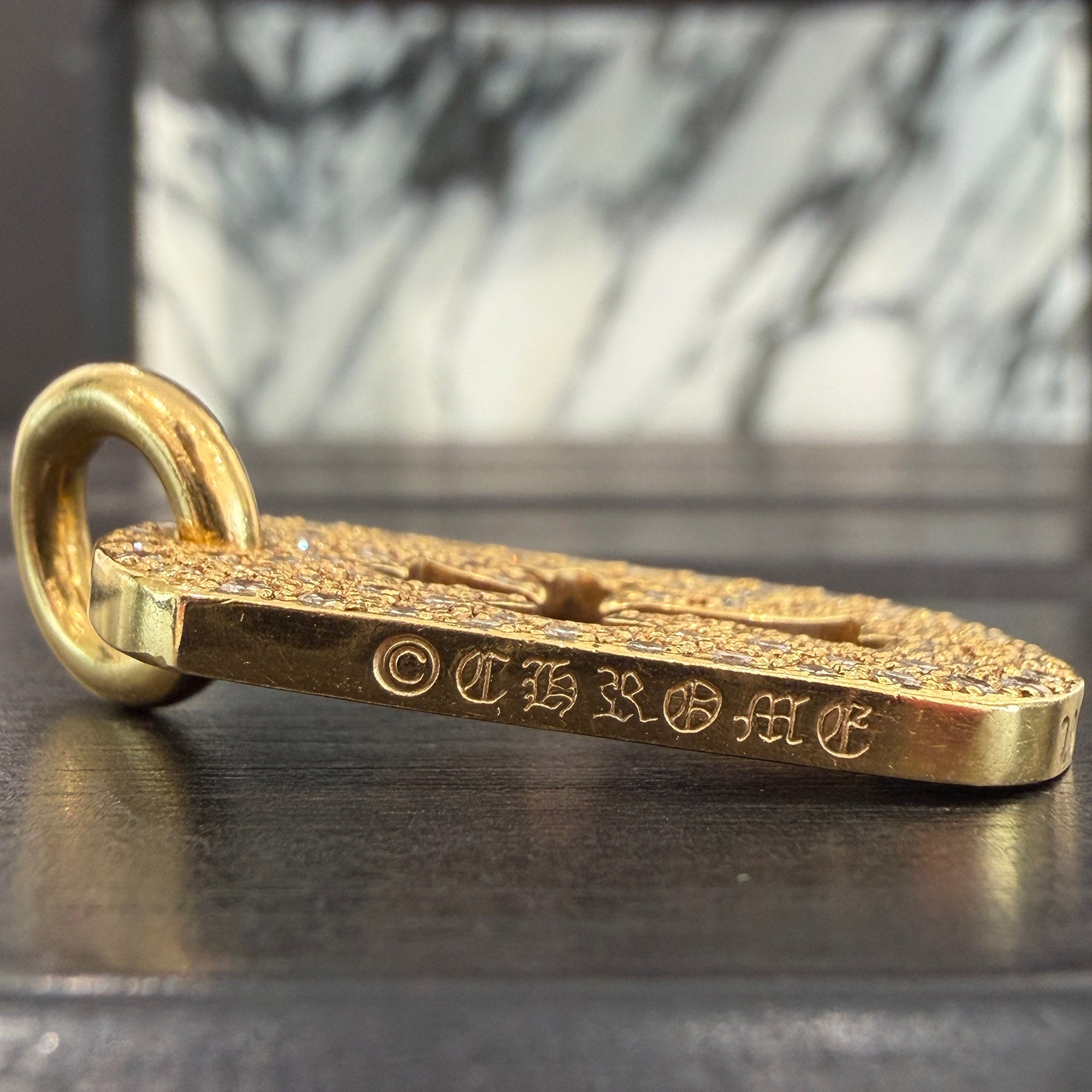 CHROME HEARTS 22K Small Cut Out Cross Dock Tag Pendant Charm Pave Diamond クロムハーツ 22K スモール カットアウトクロス ドッグタグ ペンダントチャーム パヴェダイヤモンド