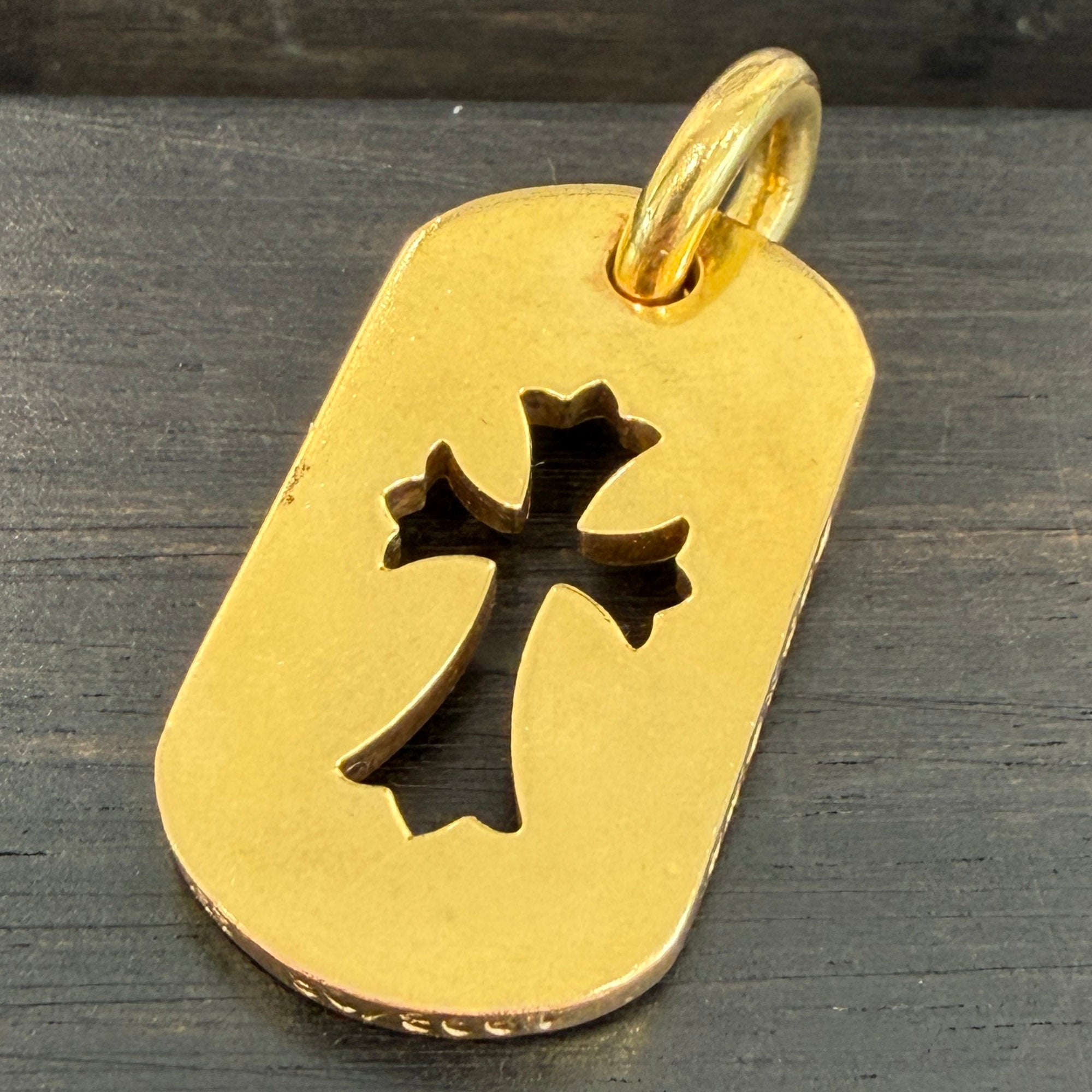 CHROME HEARTS 22K Small Cut Out Cross Dock Tag Pendant Charm Pave