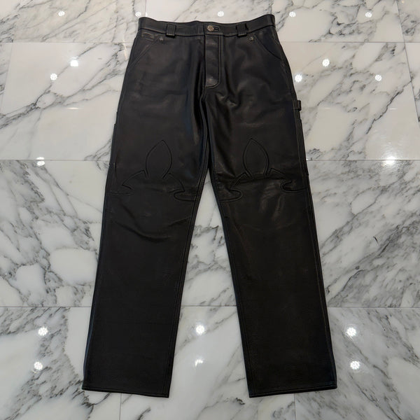 CHROME HEARTS Flare Knee Cross Ball Button Leather Pants Size 32 クロムハーツ フレアニー クロスボールボタン レザーパンツ サイズ32