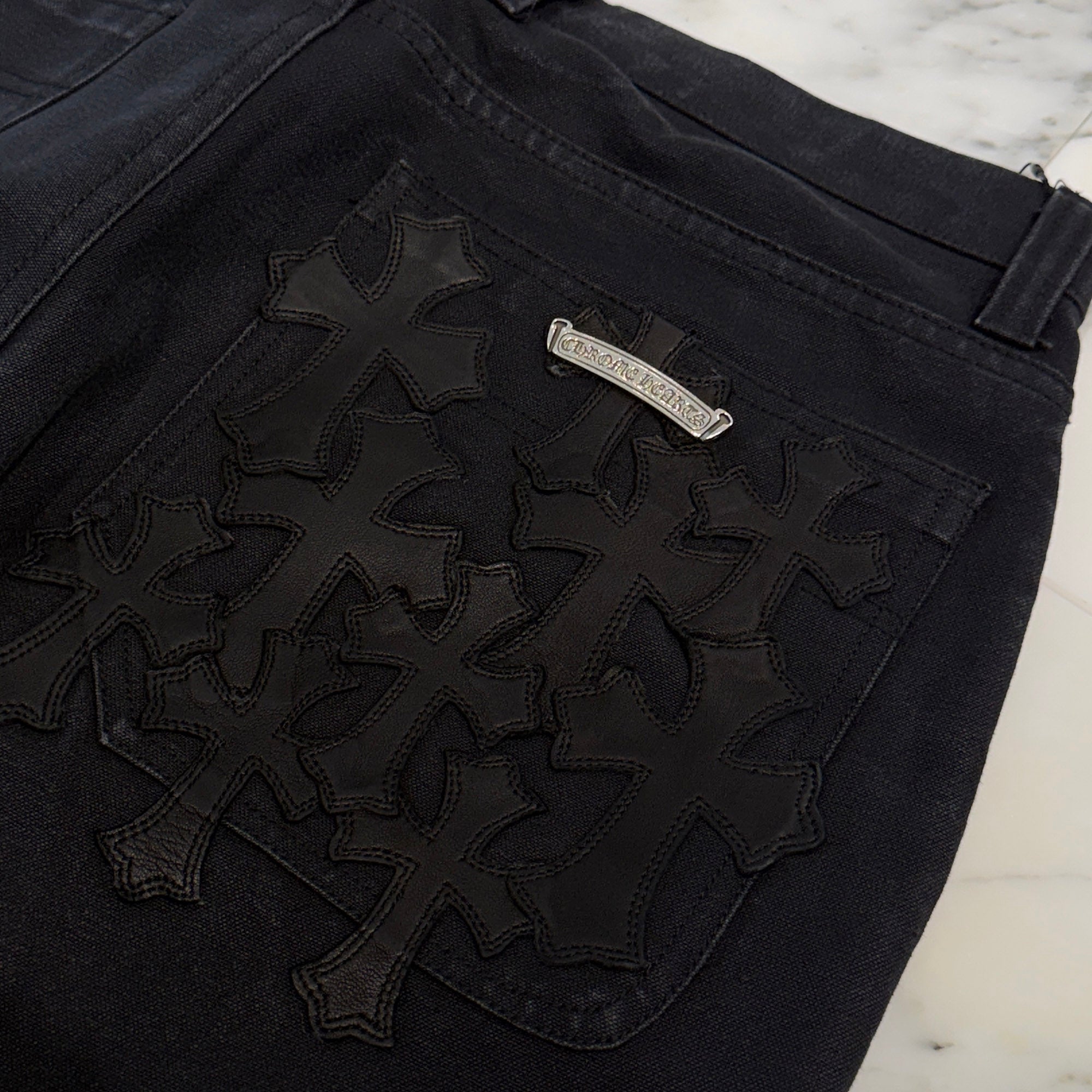 CHROME HEARTS Cemetery Cross Leather Patch Cotton Cargo Pants Size 32 クロムハーツ セメタリークロス レザーパッチコットンカーゴパンツ サイズ32