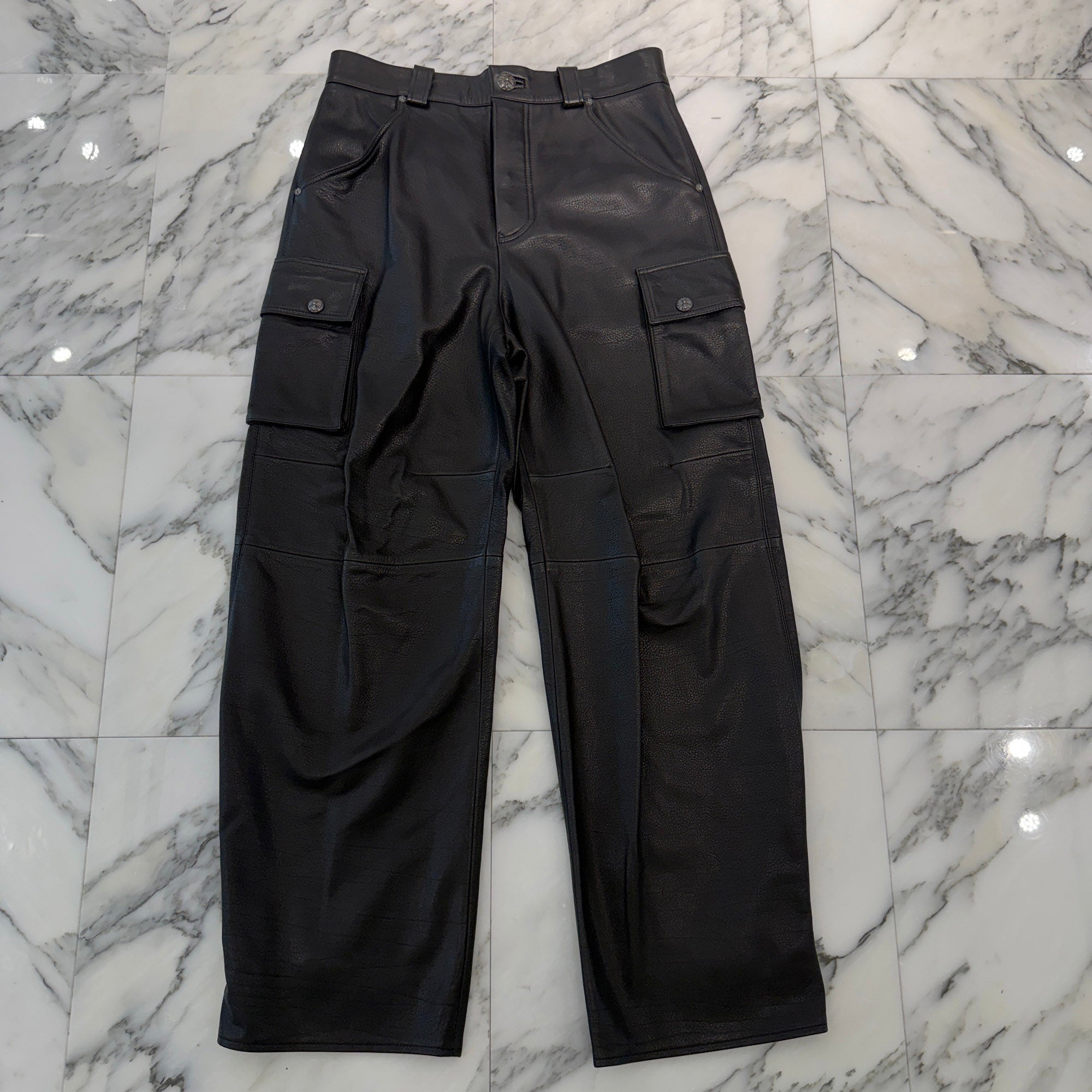 CHROME HEARTS DEVIL DOG Cross Ball Button Leather Cargo Pants Size 32 クロムハーツ デビルドッグ クロスボールボタン レザー カーゴパンツ サイズ32