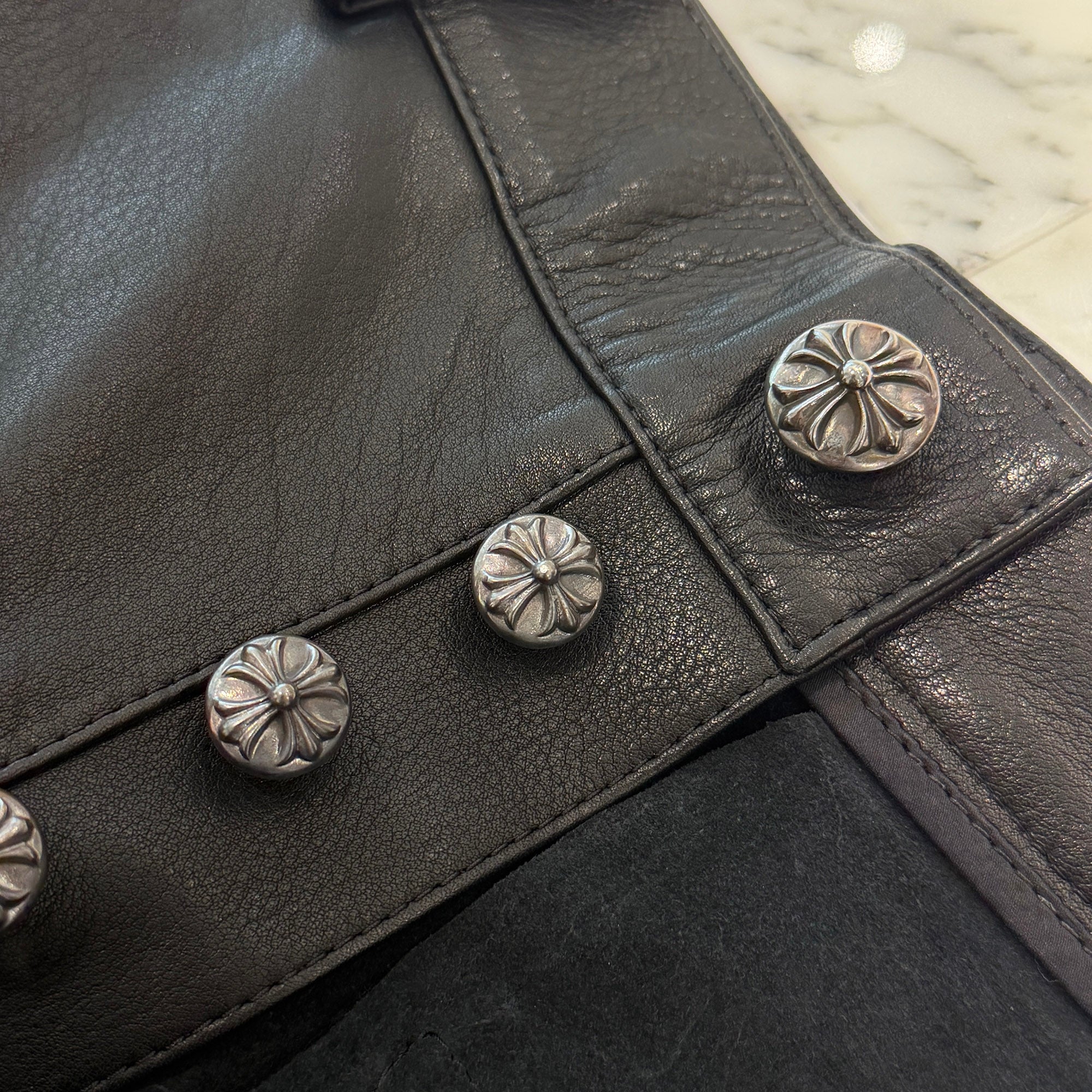 CHROME HEARTS DEVIL DOG Cross Ball Button Leather Cargo Pants Size 32 クロムハーツ デビルドッグ クロスボールボタン レザー カーゴパンツ サイズ32