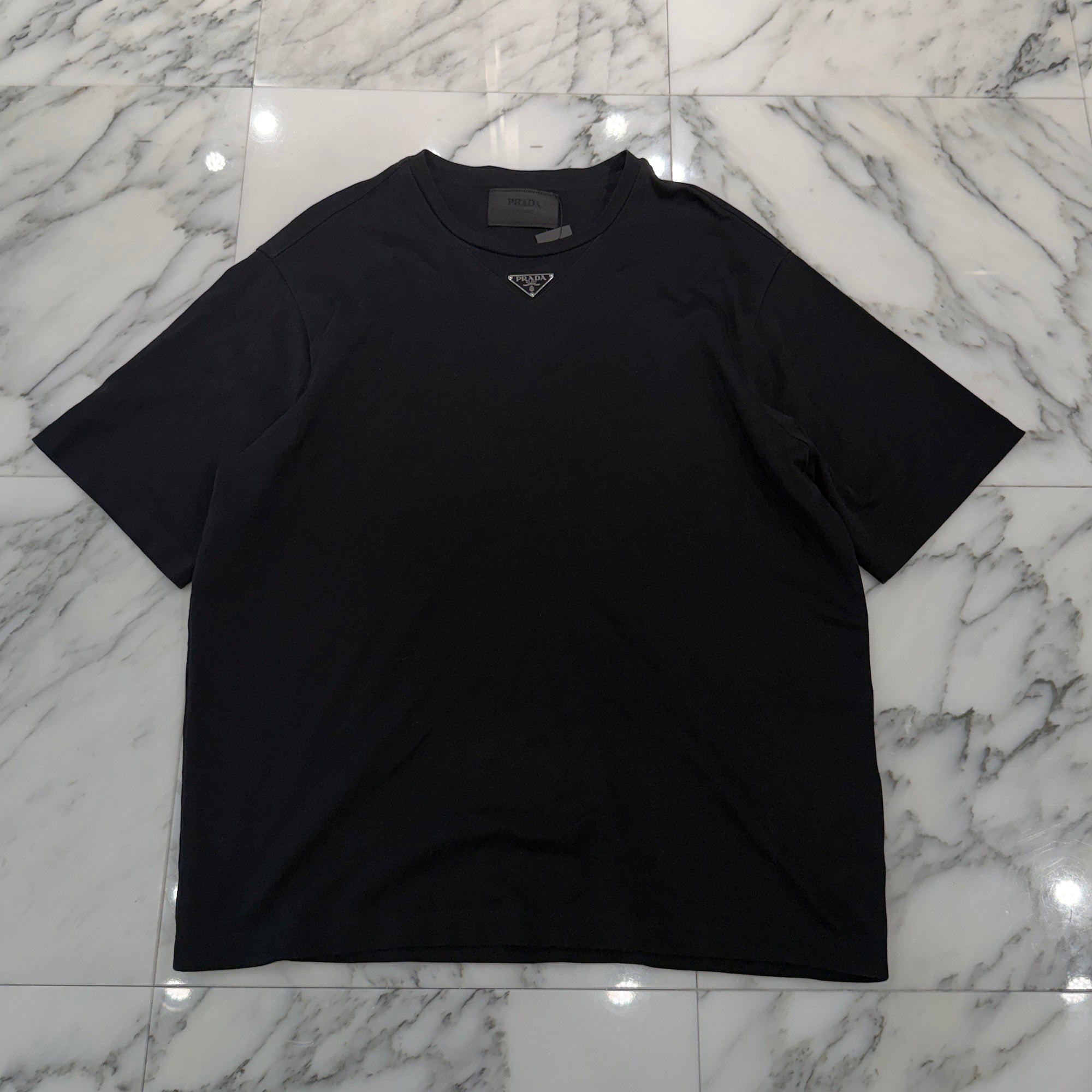 PRADA 2025SS Triangle Logo Plate Cotton Tee UJN861 S232 240 Size S プラダ トライアングルロゴ プレート コットンTシャツ サイズS