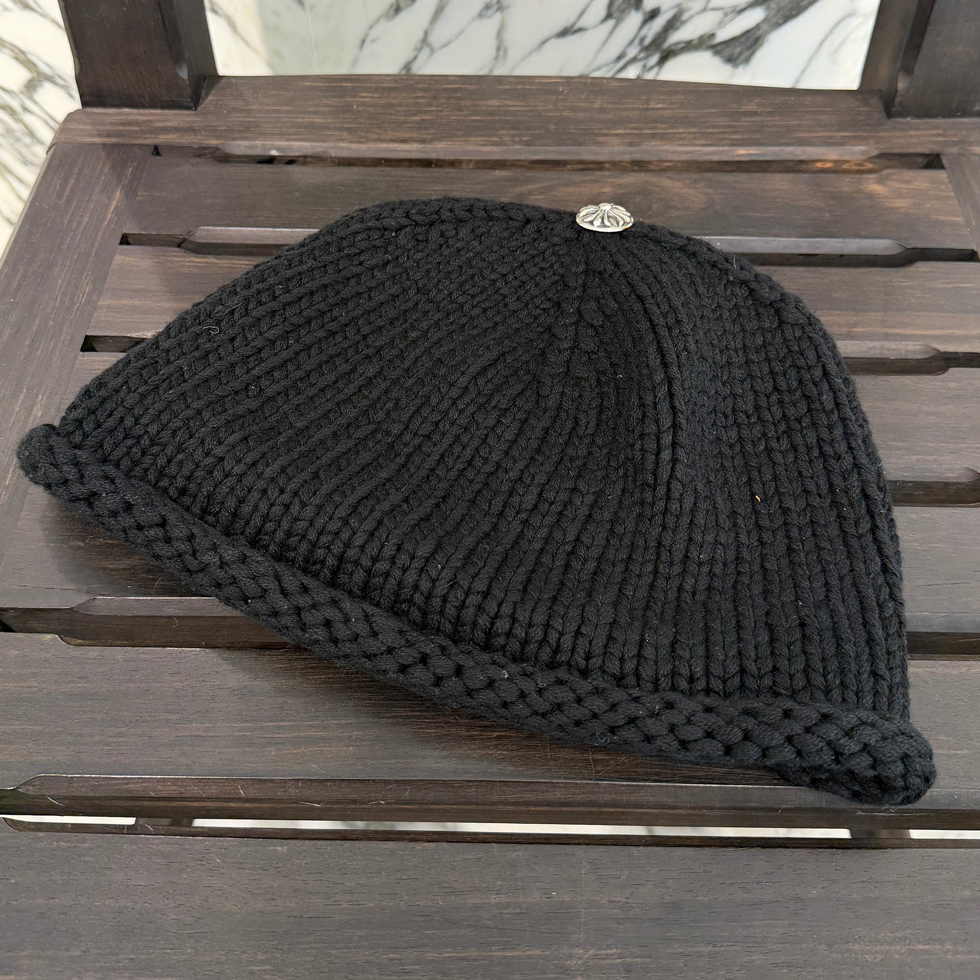 CHROME HEARTS 1 Cross Leather Patch Beanie Size ONE SIZE (26cm