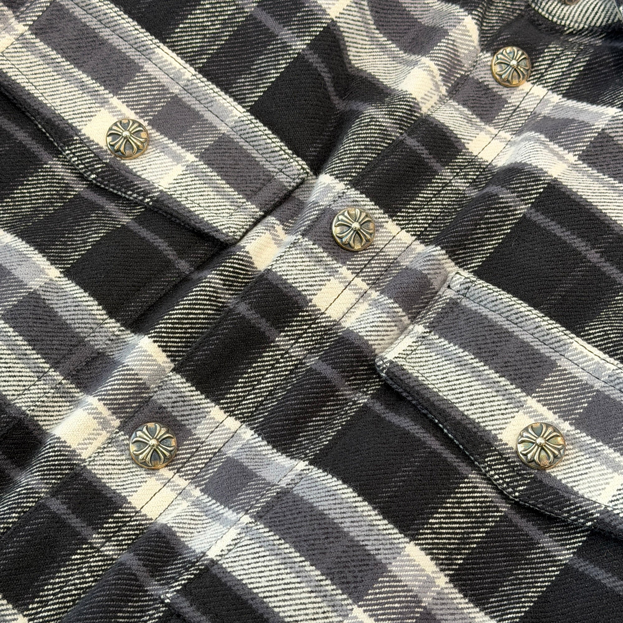 CHROME HEARTS Y NOT WORK DOG Cross Ball Button Check Shirt Jacket Size L クロムハーツ ワイノット ワークドッグ クロスボールボタン チェック シャツ ジャケット サイズL