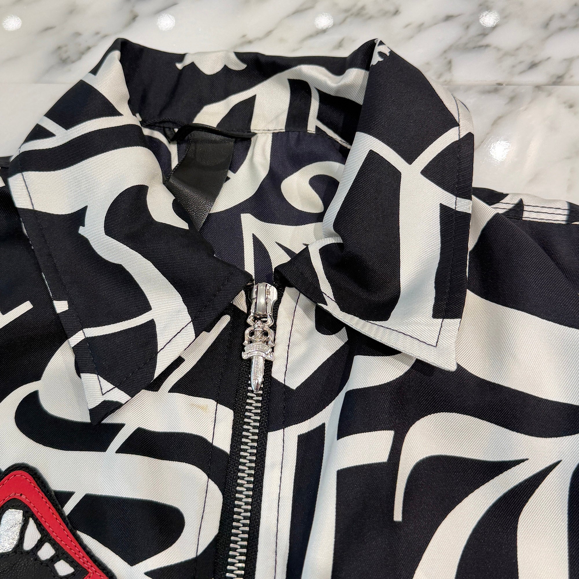 CHROME HEARTS × MATTY BOY Y NOT Chomper Leather Patch Pattern Zip Up Mini Dress Size S クロムハーツ×マッティボーイ ワイノット チョンパー レザー パッチ 総柄 ジップアップ ミニドレス サイズS