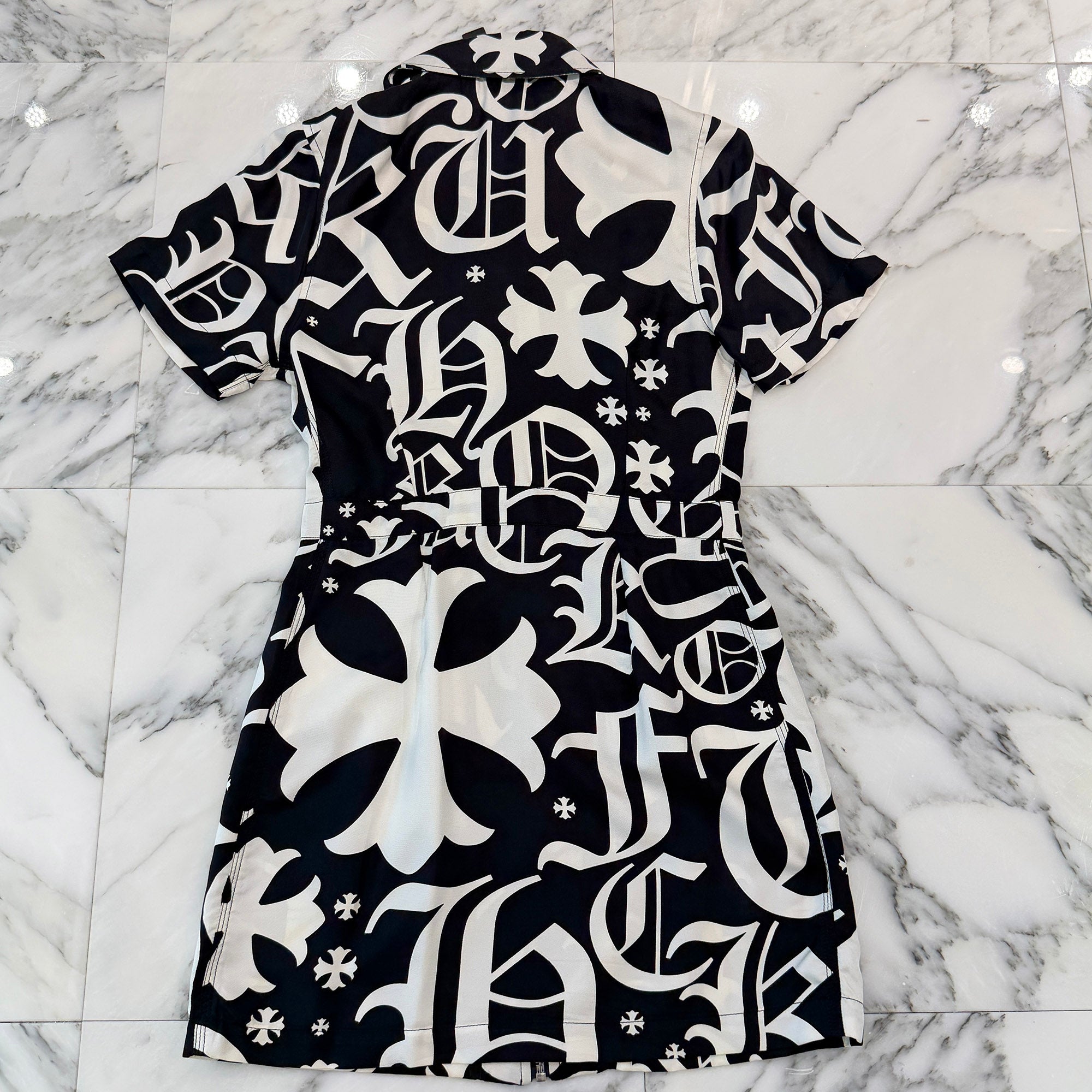 CHROME HEARTS × MATTY BOY Y NOT Chomper Leather Patch Pattern Zip Up Mini Dress Size S クロムハーツ×マッティボーイ ワイノット チョンパー レザー パッチ 総柄 ジップアップ ミニドレス サイズS