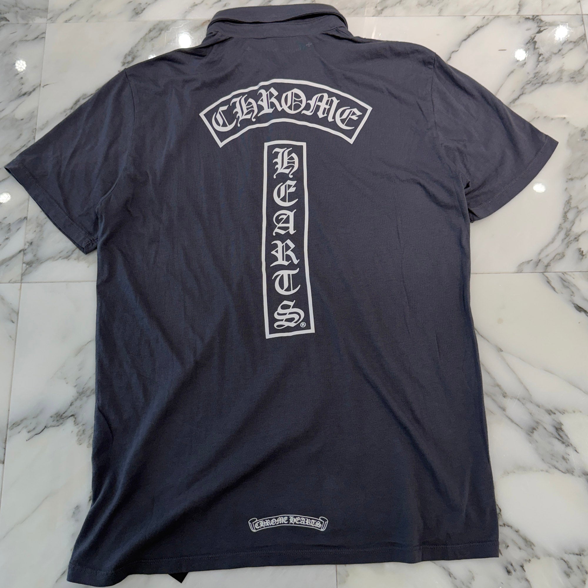 CHROME HEARTS Back T bar Logo BS Flare button Polo Shirt Size L クロムハーツ バック Tバーロゴ BSフレアボタン ポロシャツ サイズL