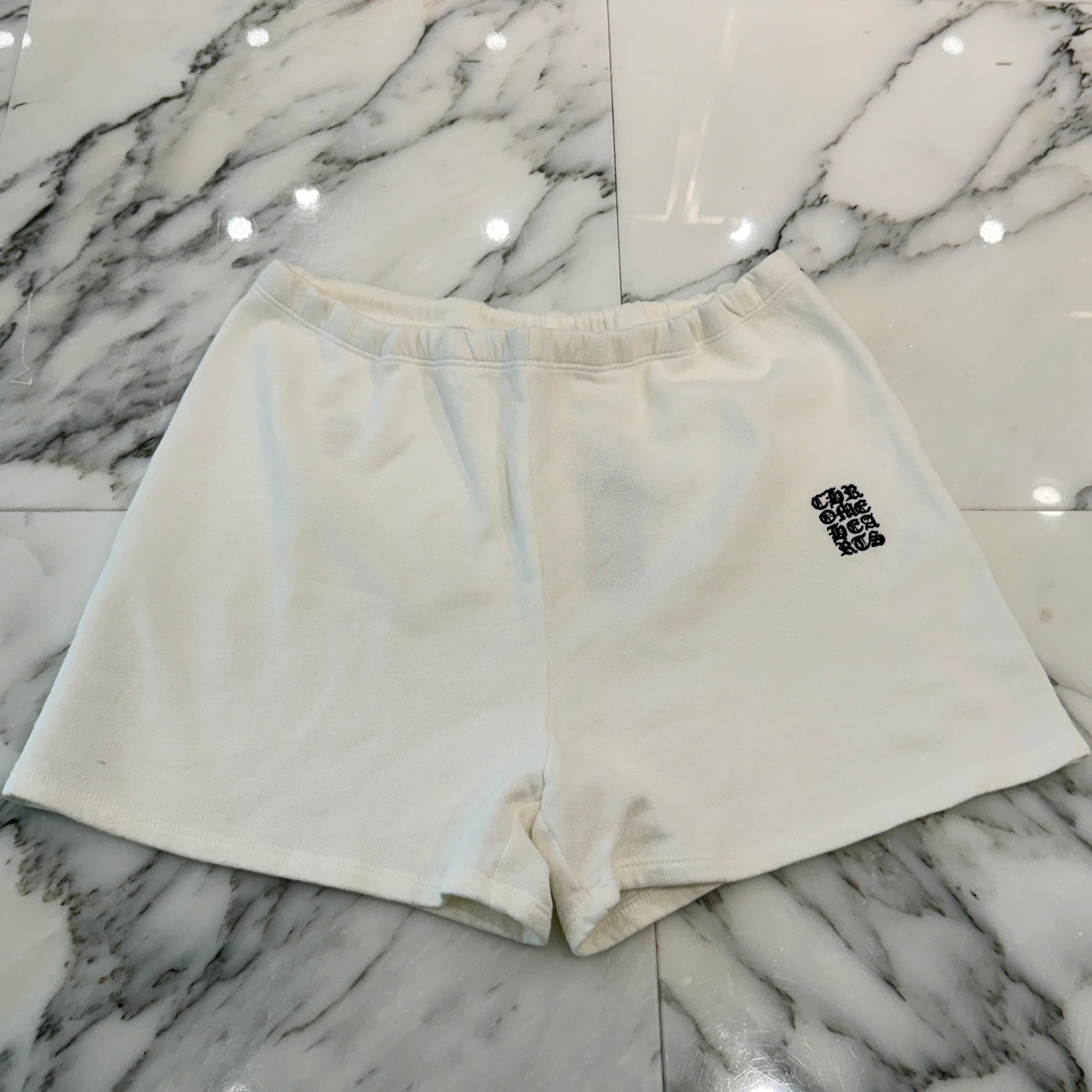 CHROME HEARTS Y NOT Vertical Logo Cross Embroidery Half Pants Size M クロムハ―ツ ワイノット ヴァーティカルロゴ クロス刺繡 ハーフパンツ サイズM