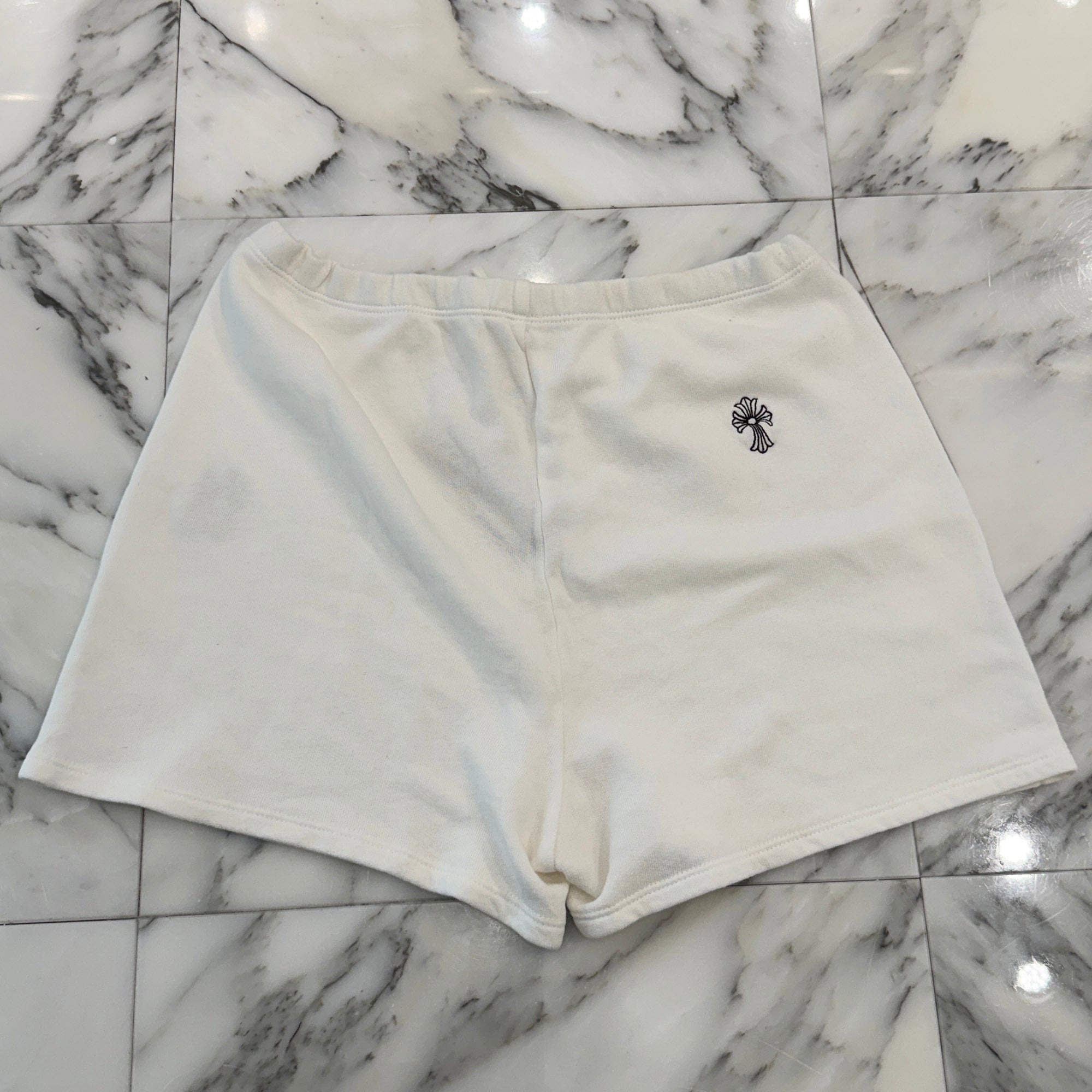 CHROME HEARTS Y NOT Vertical Logo Cross Embroidery Half Pants Size M クロムハ―ツ ワイノット ヴァーティカルロゴ クロス刺繡 ハーフパンツ サイズM