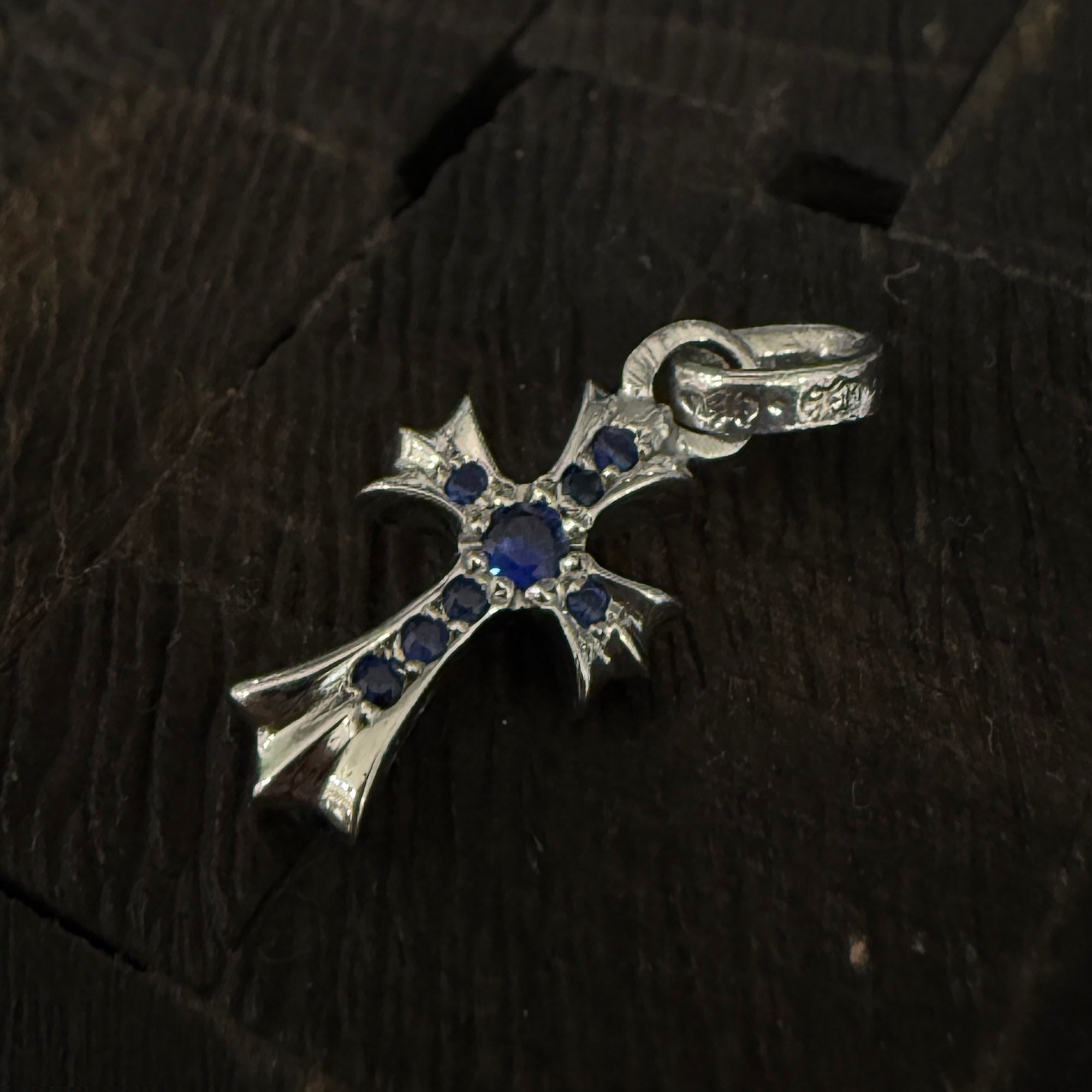 CHROME HEARTS 18K WG CH Cross Baby Fat Charm Pave Blue Sapphire クロムハーツ 18K WG CHクロス ベビーファット チャーム パヴェブルーサファイア