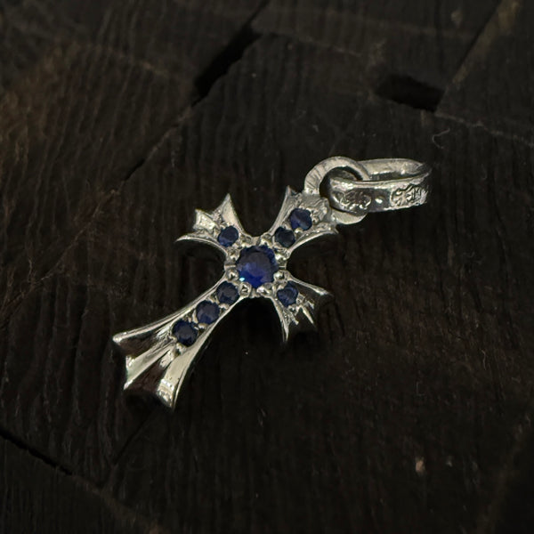 CHROME HEARTS 18K WG CH Cross Baby Fat Charm Pave Blue Sapphire クロムハーツ 18K WG CHクロス ベビーファット チャーム パヴェブルーサファイア