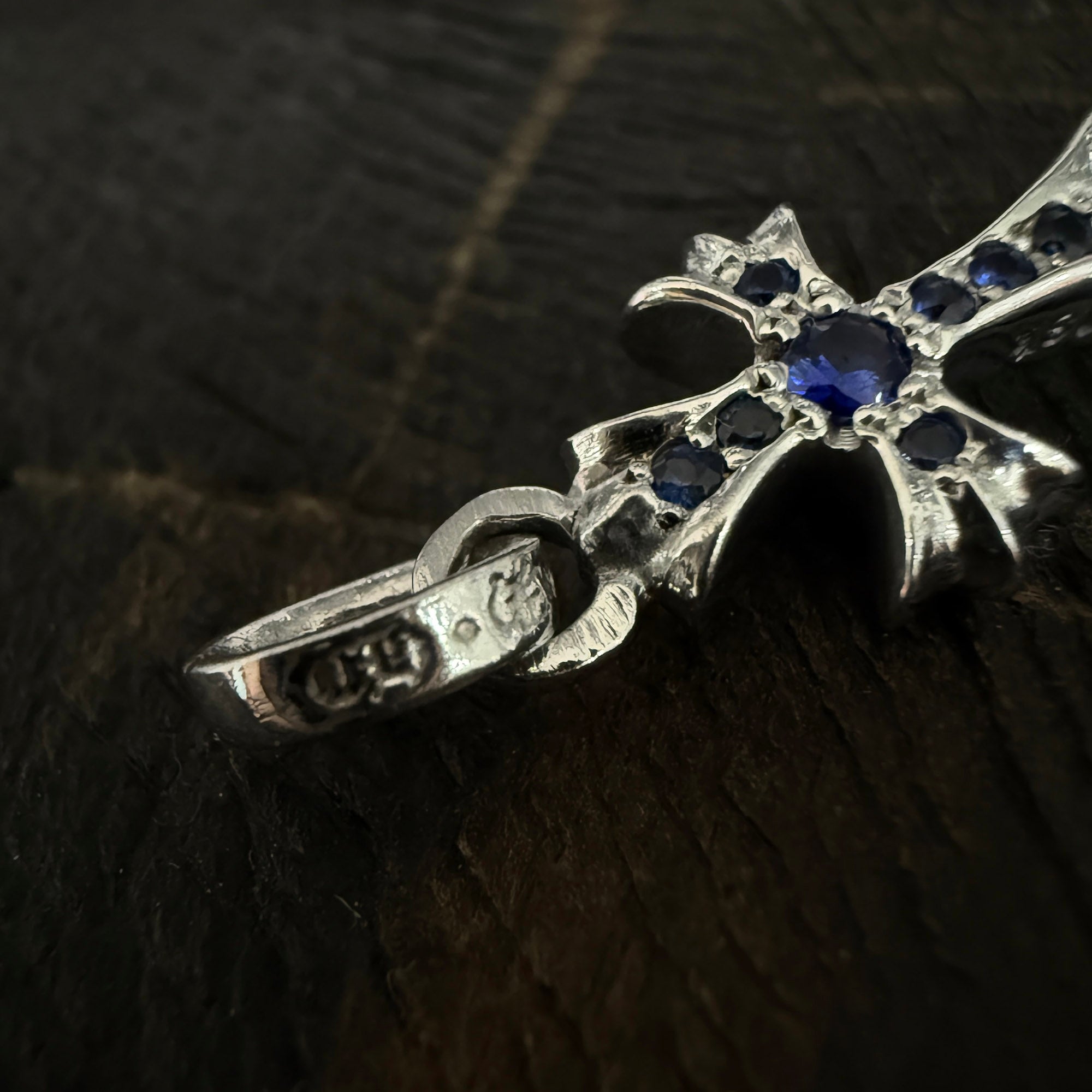 CHROME HEARTS 18K WG CH Cross Baby Fat Charm Pave Blue Sapphire クロムハーツ 18K WG CHクロス ベビーファット チャーム パヴェブルーサファイア