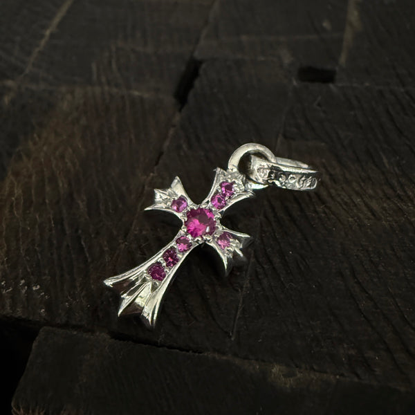 CHROME HEARTS 18K WG CH Cross Baby Fat Charm Pave Pink Sapphire クロムハーツ 18K WG CHクロス ベビーファット チャーム パヴェピンクサファイア