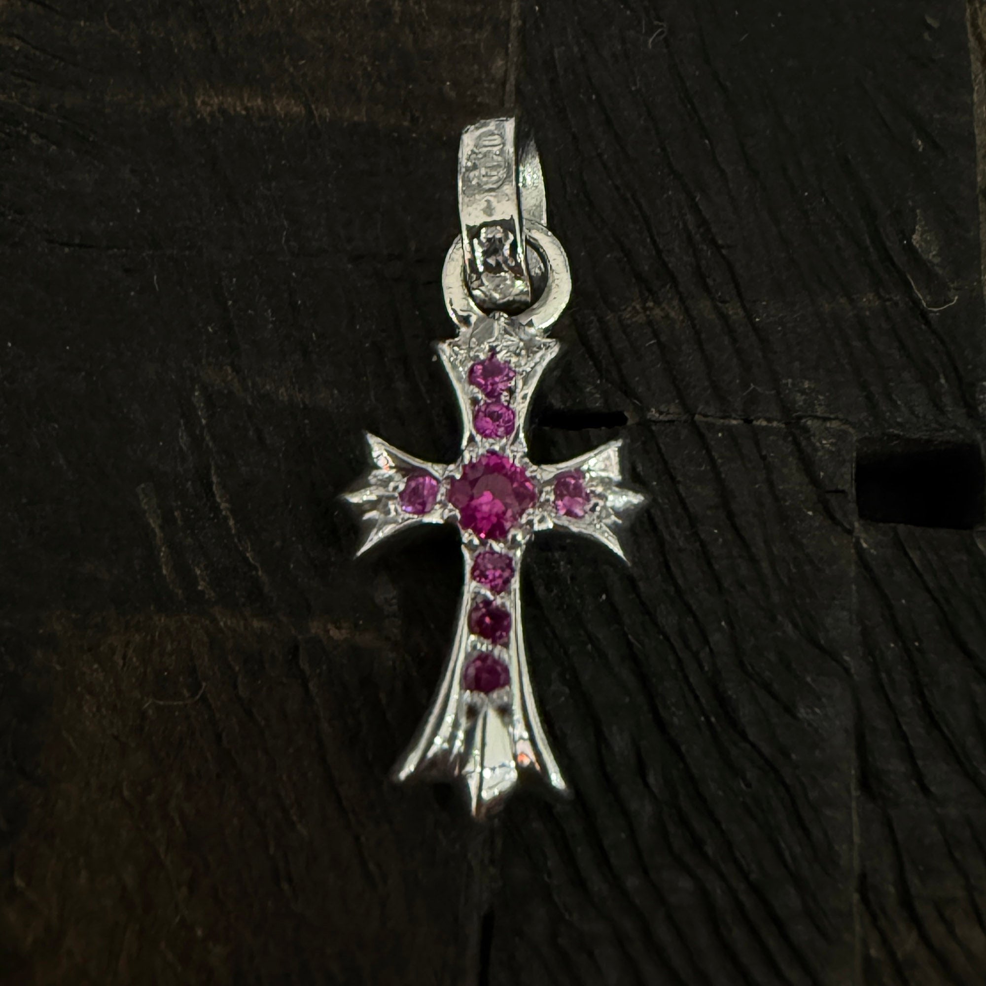 CHROME HEARTS 18K WG CH Cross Baby Fat Charm Pave Pink Sapphire クロムハーツ 18K WG CHクロス ベビーファット チャーム パヴェピンクサファイア