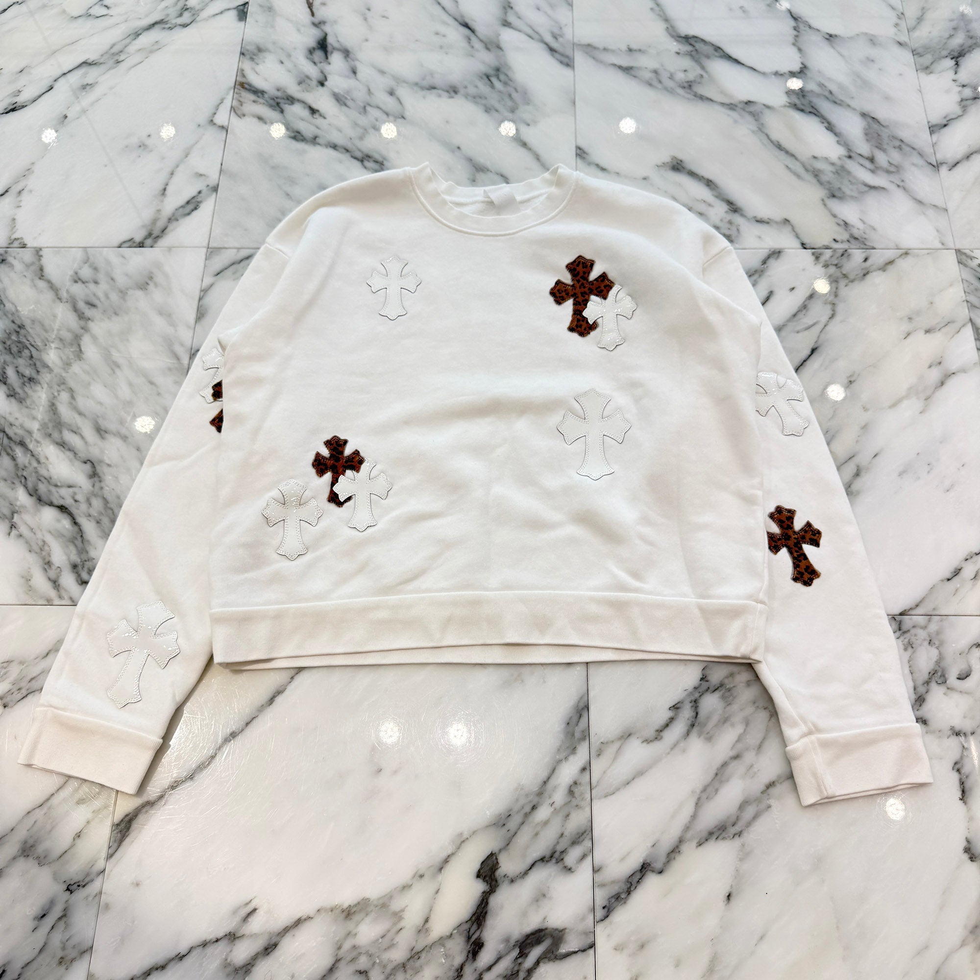 CHROME HEARTS Y NOT Multi Leather Cross Patch Sweatshirt Size S クロムハーツ ワイノット マルチレザークロスパッチ スウェットシャツ サイズS