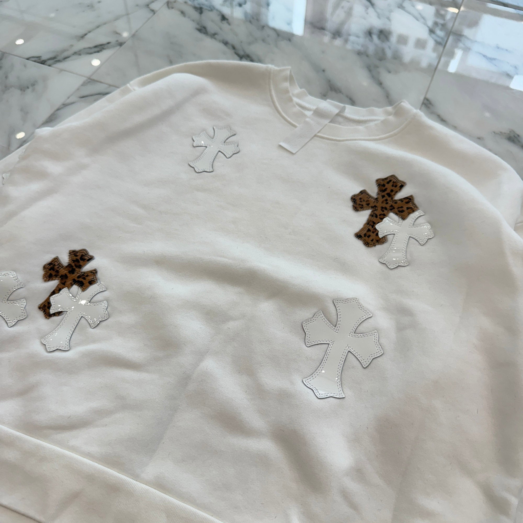 CHROME HEARTS Y NOT Multi Leather Cross Patch Sweatshirt Size S クロムハーツ ワイノット マルチレザークロスパッチ スウェットシャツ サイズS