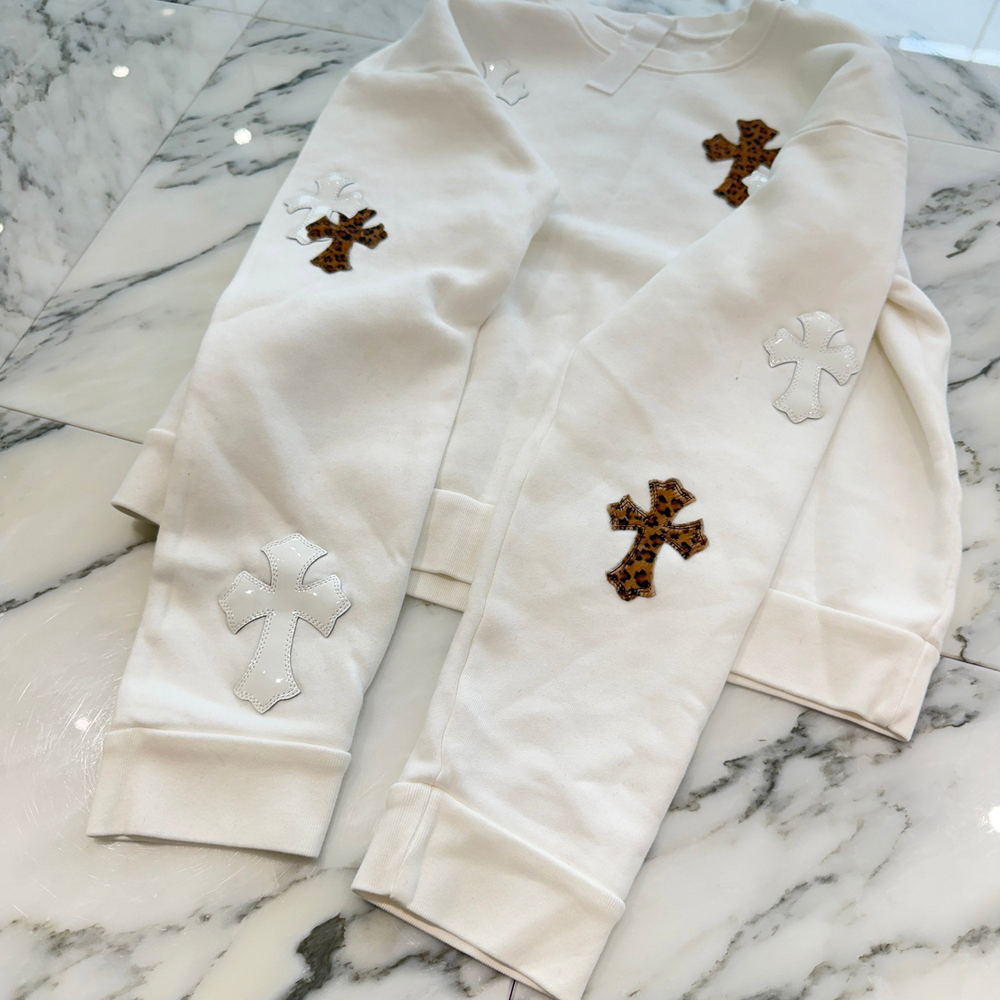 CHROME HEARTS Y NOT Multi Leather Cross Patch Sweatshirt Size S クロムハーツ ワイノット マルチレザークロスパッチ スウェットシャツ サイズS