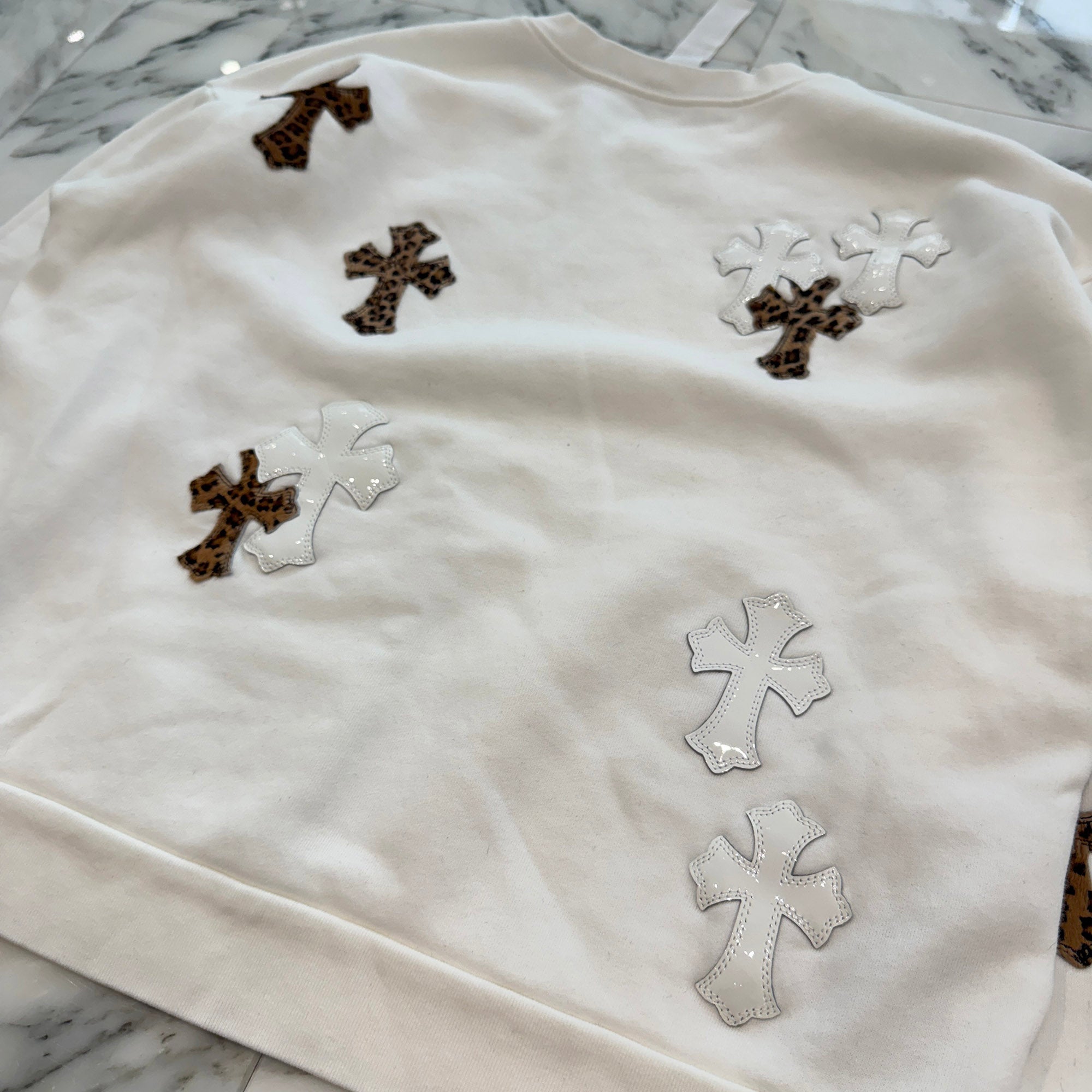 CHROME HEARTS Y NOT Multi Leather Cross Patch Sweatshirt Size S クロムハーツ ワイノット マルチレザークロスパッチ スウェットシャツ サイズS