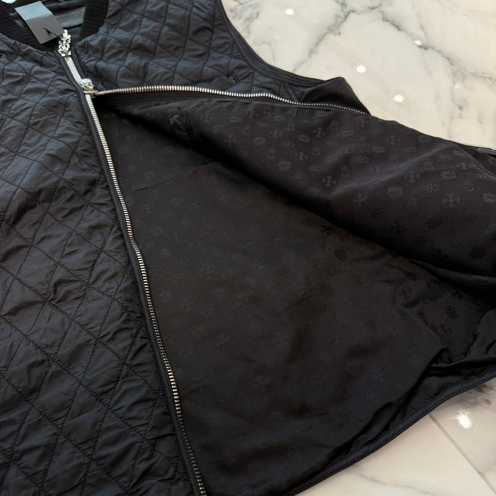 CHROME HEARTS Papa Leather Cross Patch Quilting Vest Size L クロムハーツ パパ レザークロスパッチ ベスト サイズL