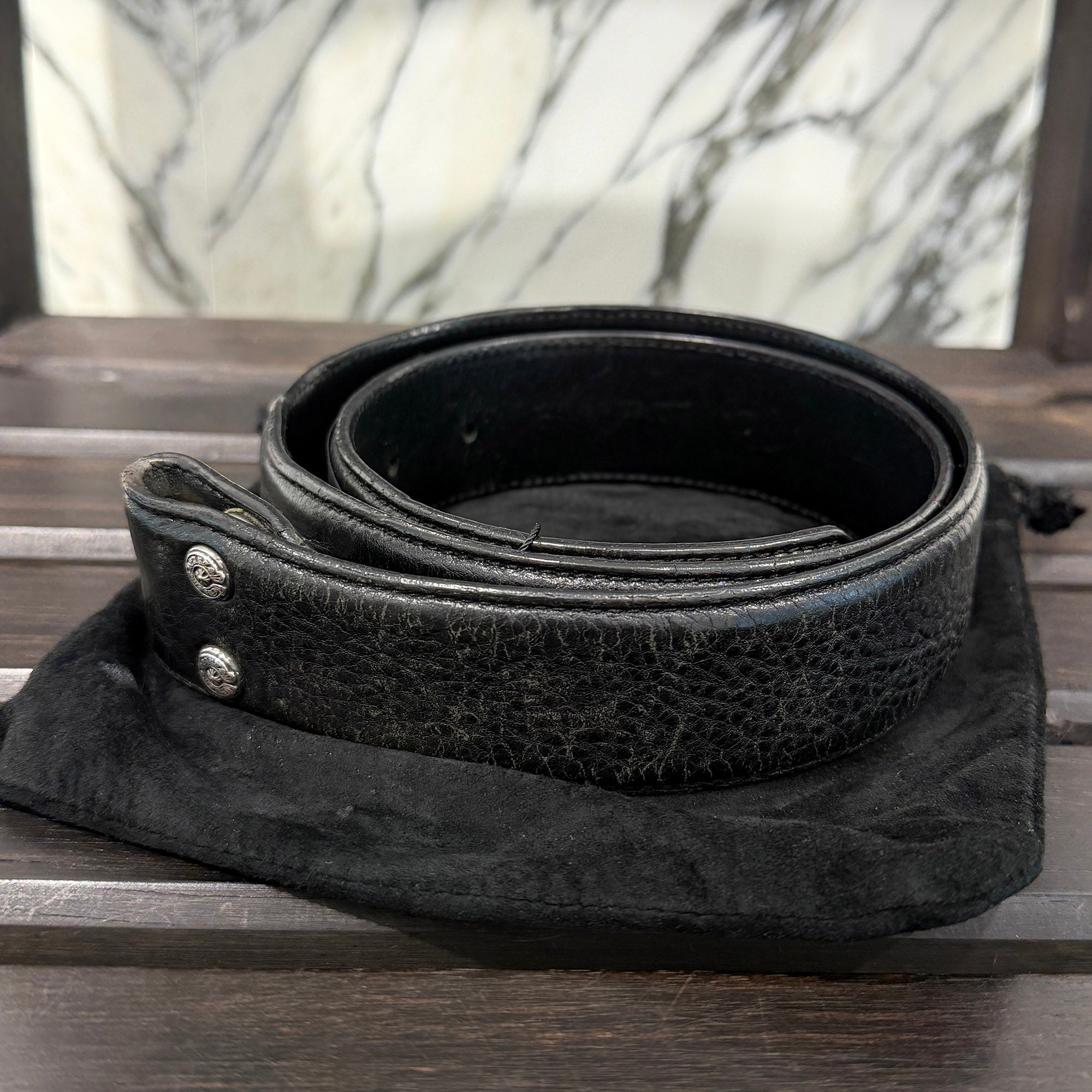 CHROME HEARTS 1.5 STRAP Horseshoe Rivet Leather Belt Size 30 クロムハーツ 1.5ストラップ ホースシューリベット レザーベルト サイズ30