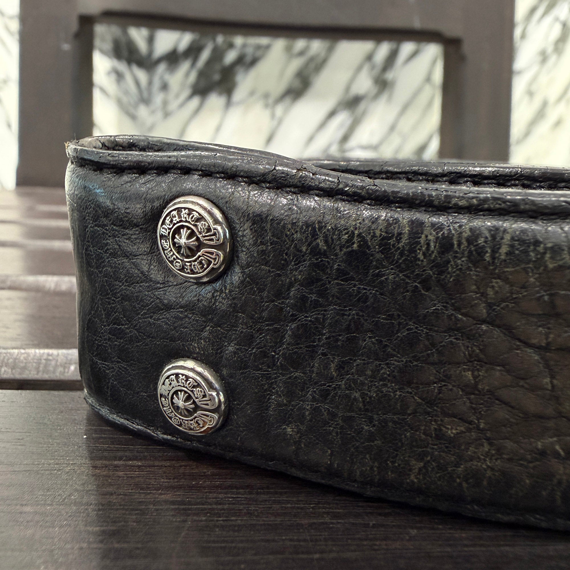 CHROME HEARTS 1.5 STRAP Horseshoe Rivet Leather Belt Size 30 クロムハーツ 1.5ストラップ ホースシューリベット レザーベルト サイズ30
