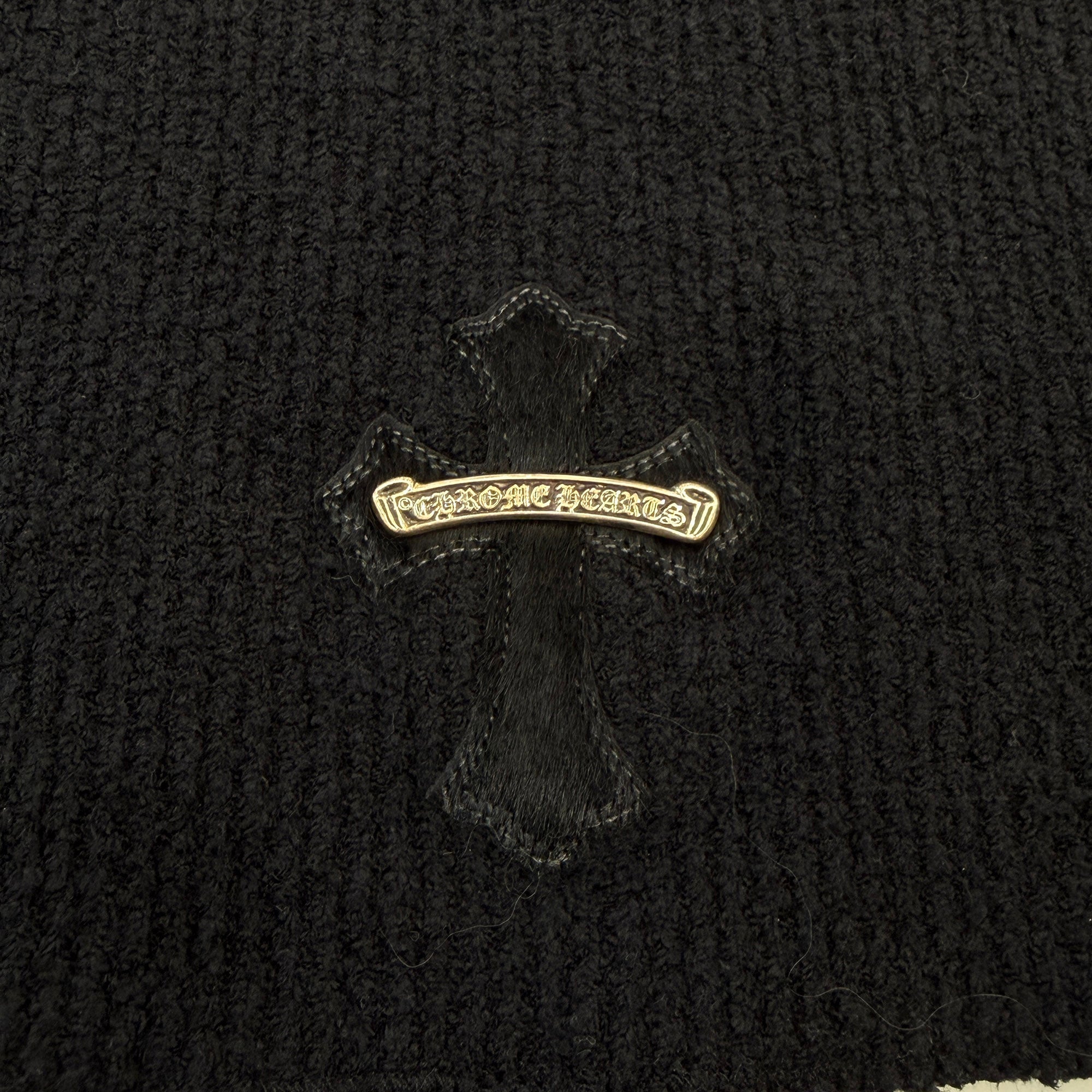 CHROME HEARTS Harako Leather Cross Patch Turtleneck Knit Sweater Size XSM/SML クロムハーツ ハラコレザー クロスパッチ タートルネック ニットセーター サイズXSM/SML