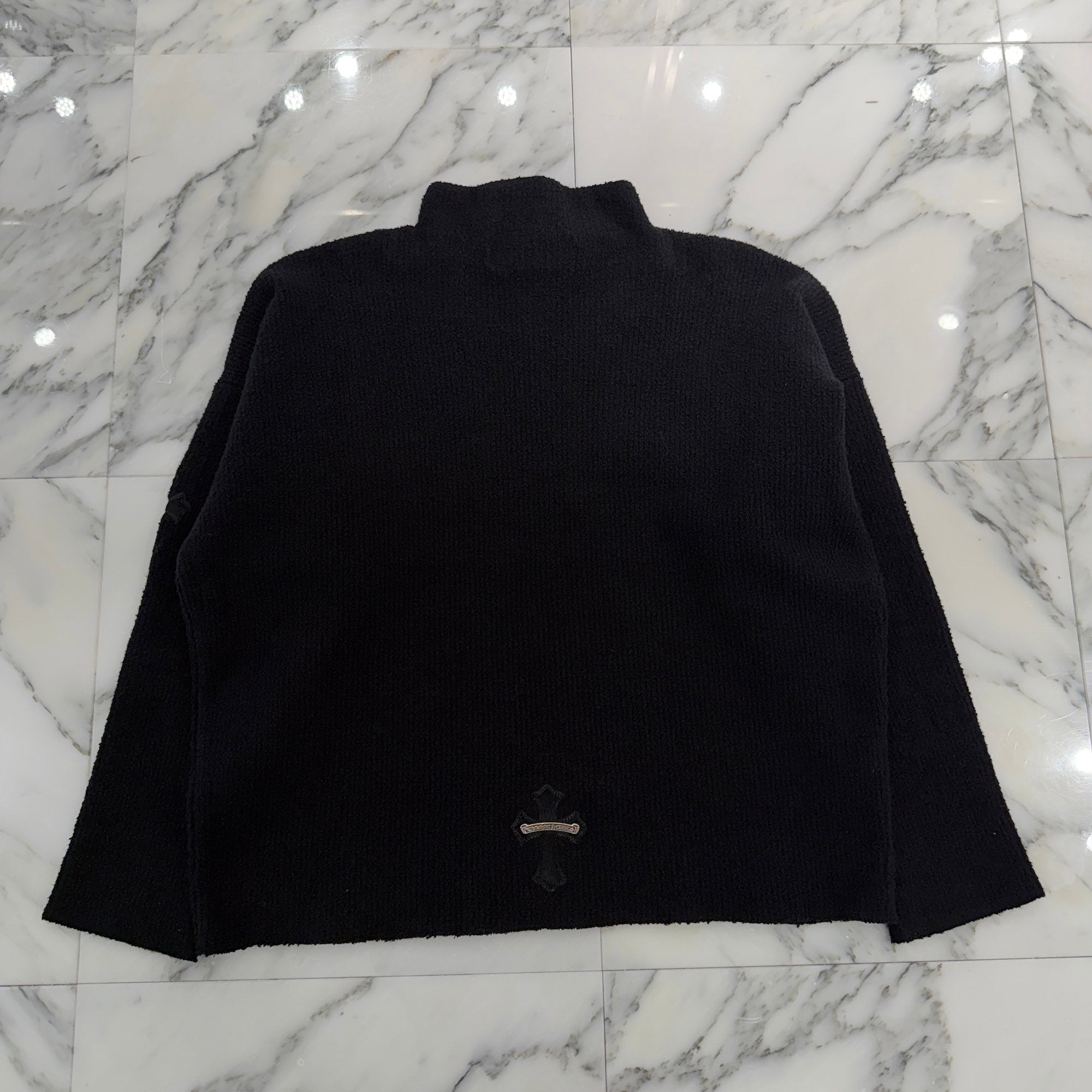 CHROME HEARTS Harako Leather Cross Patch Turtleneck Knit Sweater Size XSM/SML クロムハーツ ハラコレザー クロスパッチ タートルネック ニットセーター サイズXSM/SML