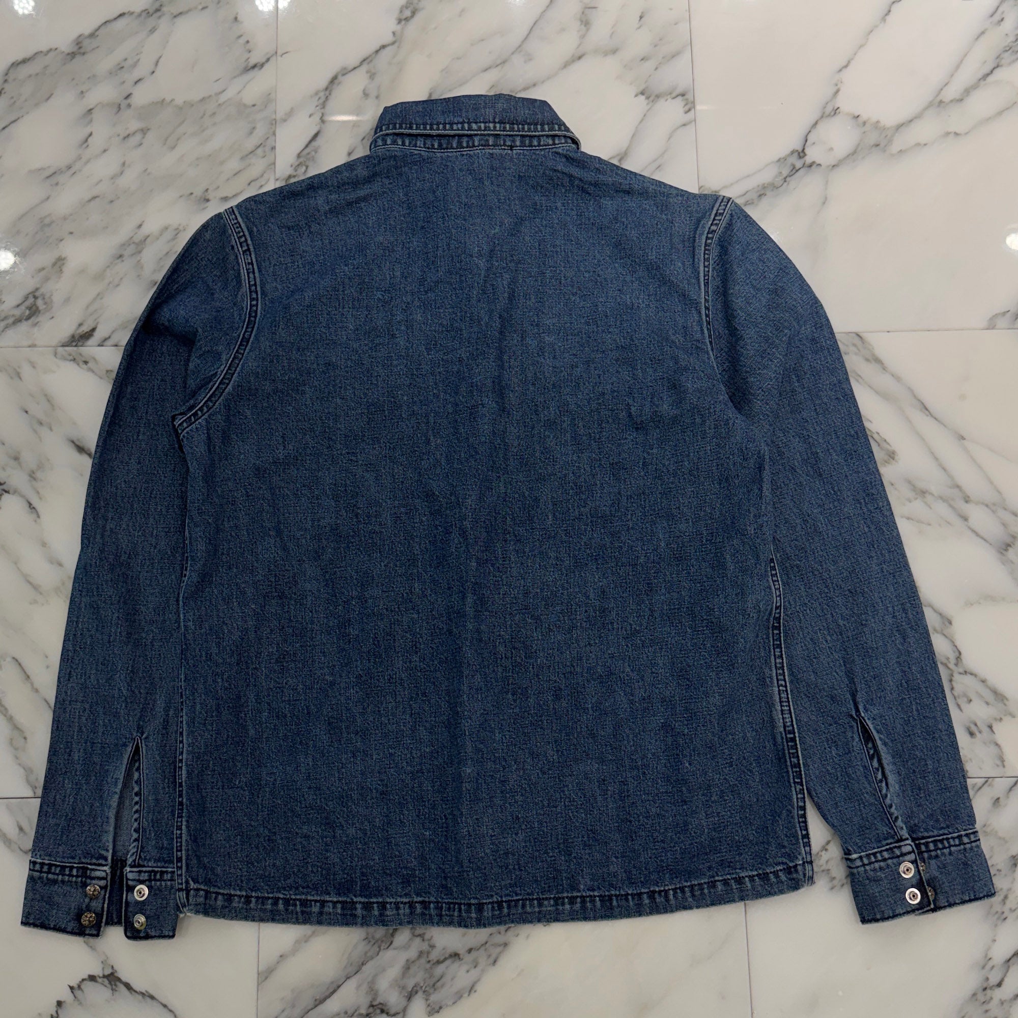 CHROME HEARTS Y NOT Leather Cross Patch Denim Shirt Size M クロムハーツ ワイノット レザークロスパッチ デニムシャツ サイズM