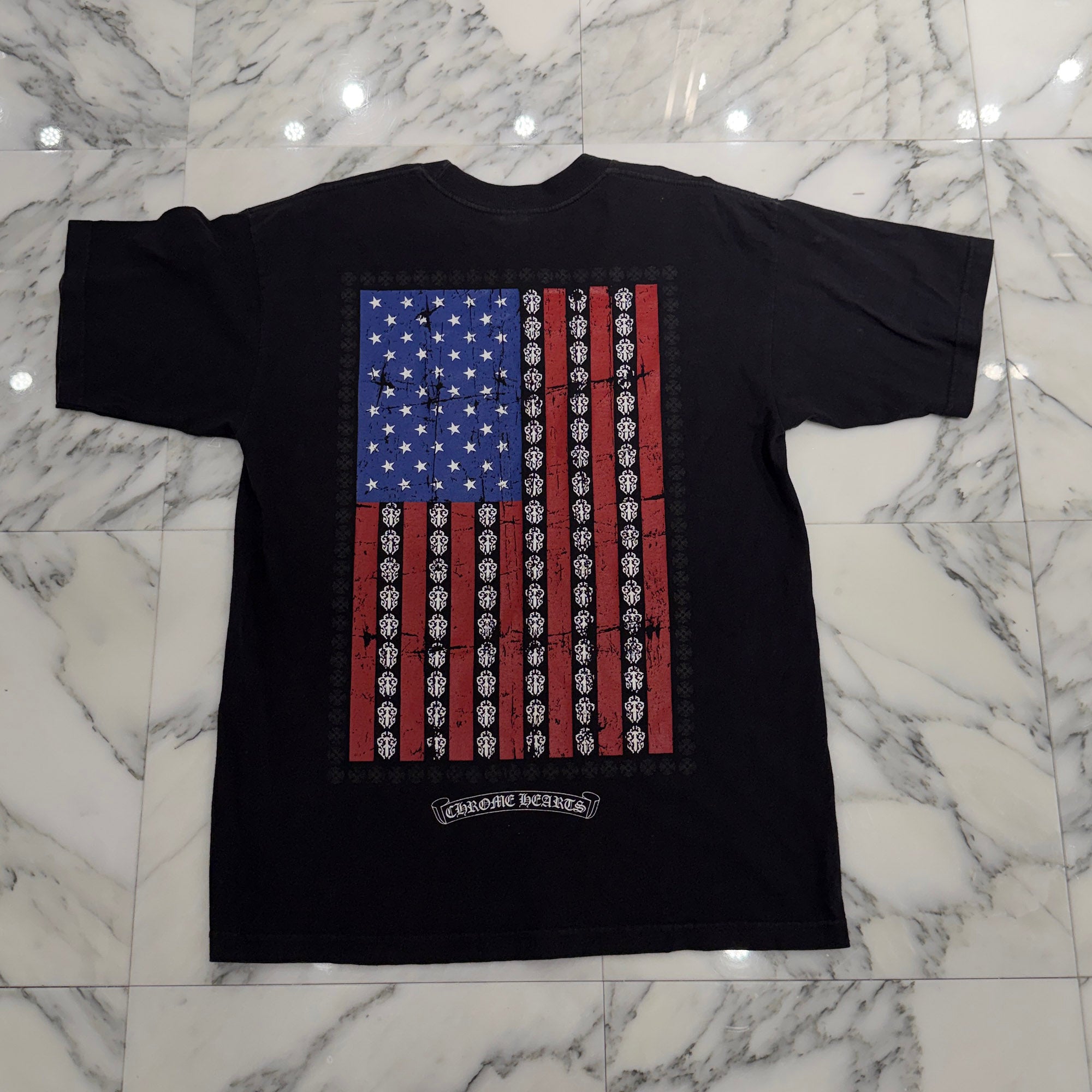 CHROME HEARTS Back American Flag Cracked print Tee Size L クロムハーツバック アメリカンフラッグ クラックプリント Tシャツ サイズL