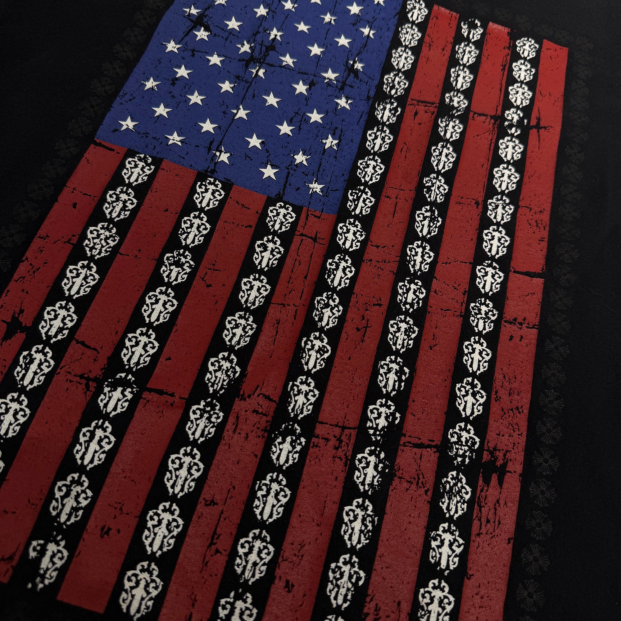 CHROME HEARTS Back American Flag Cracked print Tee Size L クロムハーツバック アメリカンフラッグ クラックプリント Tシャツ サイズL