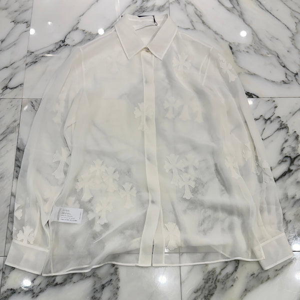 CHROME HEARTS SOFT FOCUS Cemetery Cross Silk Patch Sheer Shirt Size XS クロムハーツ ソフトフォーカス セメタリークロス シルクパッチ シアーシャツ サイズXS
