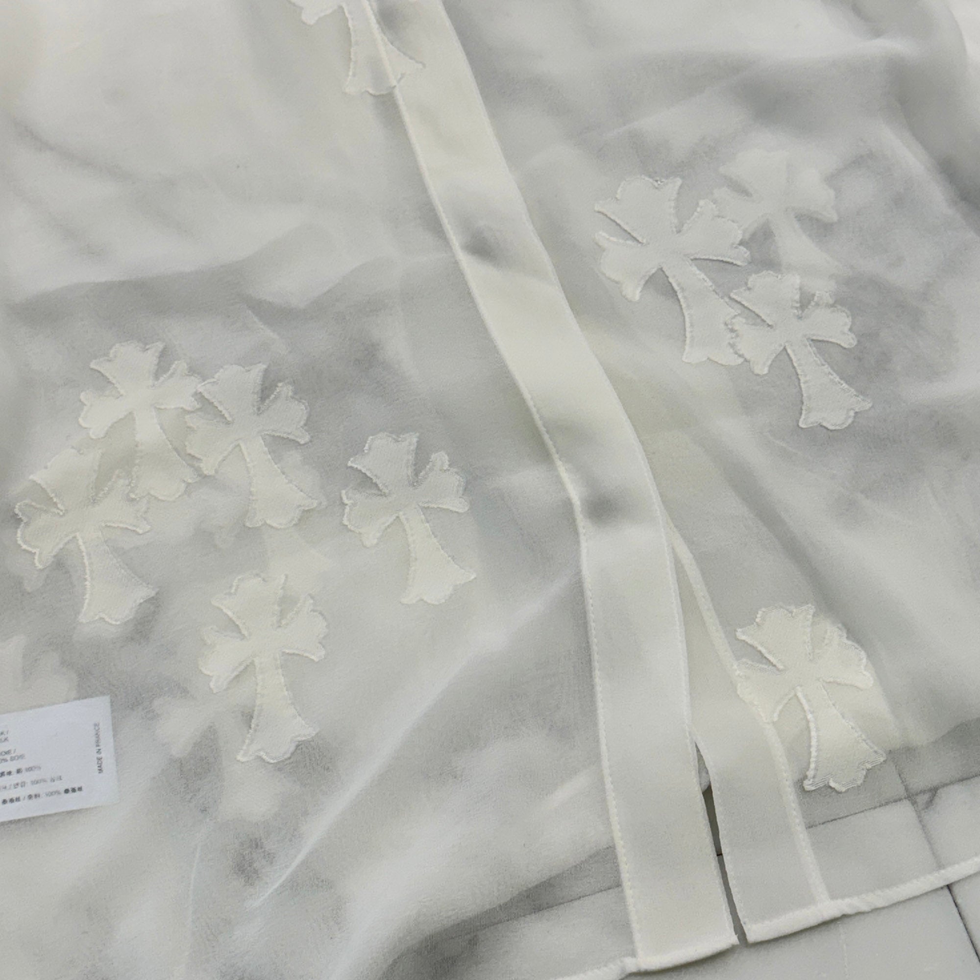 CHROME HEARTS SOFT FOCUS Cemetery Cross Silk Patch Sheer Shirt Size XS クロムハーツ ソフトフォーカス セメタリークロス シルクパッチ シアーシャツ サイズXS