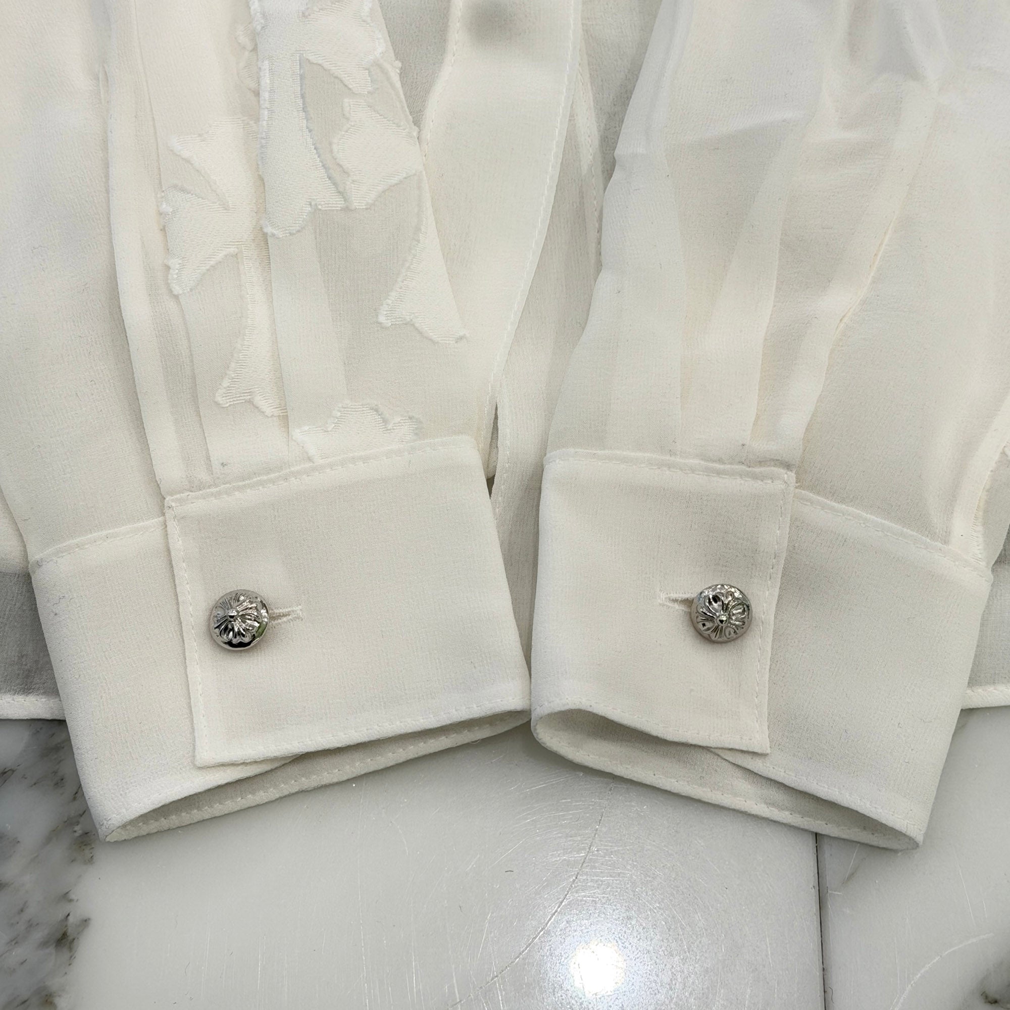 CHROME HEARTS SOFT FOCUS Cemetery Cross Silk Patch Sheer Shirt Size XS クロムハーツ ソフトフォーカス セメタリークロス シルクパッチ シアーシャツ サイズXS
