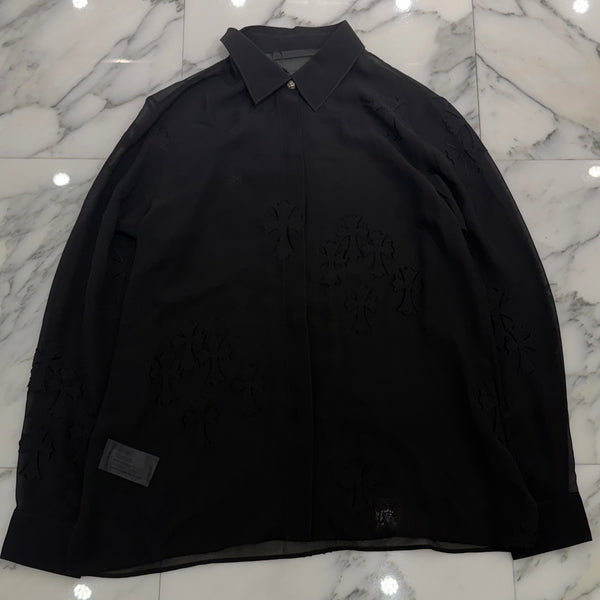 CHROME HEARTS SOFT FOCUS Cemetery Cross Silk Patch Sheer Shirt Size S クロムハーツ ソフトフォーカス セメタリークロス シルクパッチ シアーシャツ サイズS