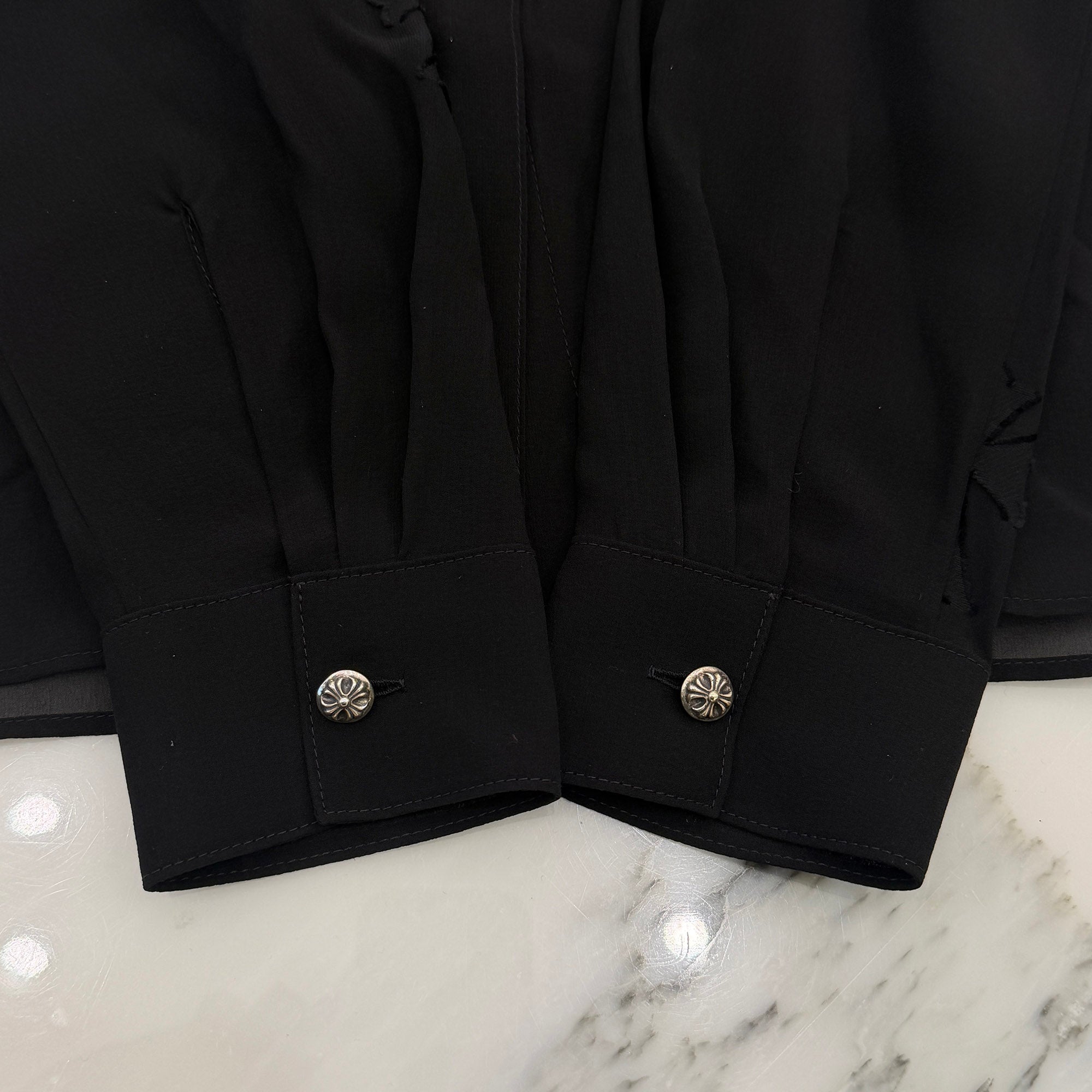 CHROME HEARTS SOFT FOCUS Cemetery Cross Silk Patch Sheer Shirt Size S クロムハーツ ソフトフォーカス セメタリークロス シルクパッチ シアーシャツ サイズS