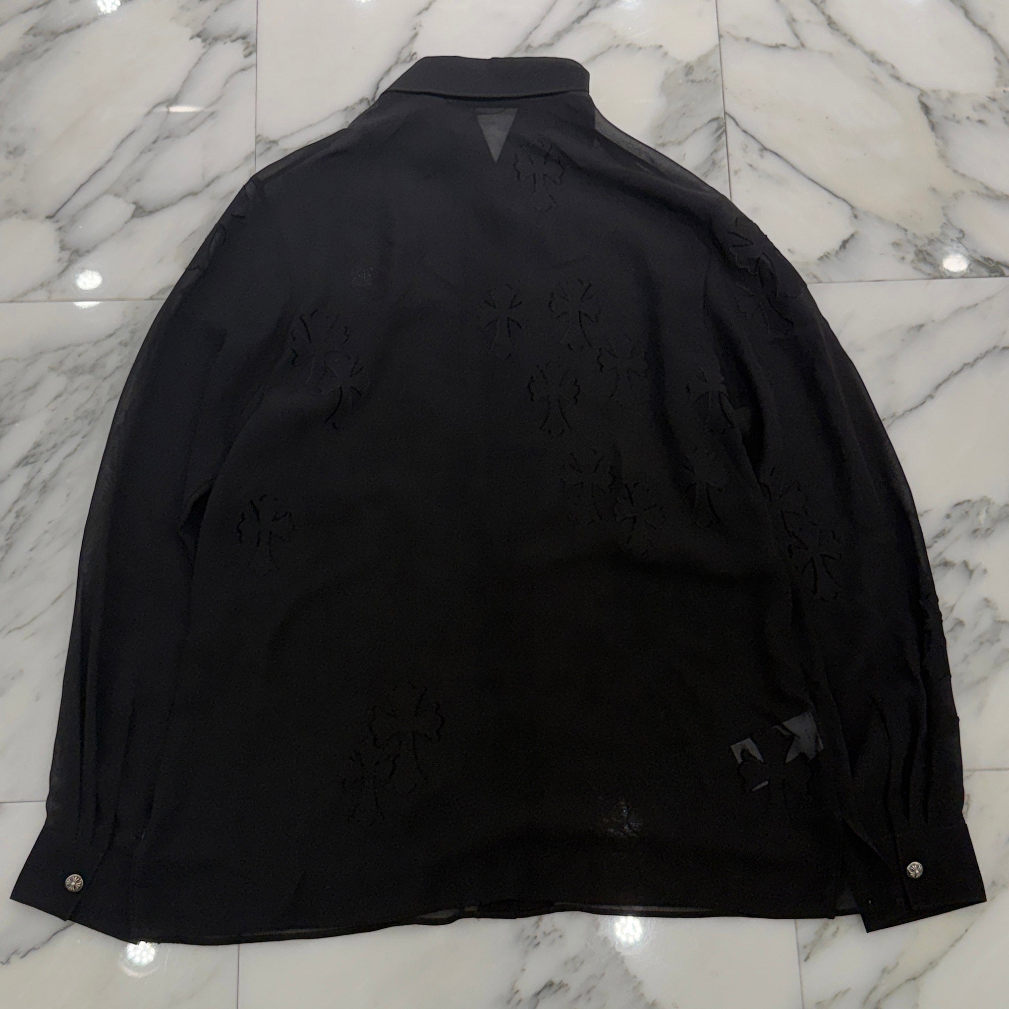 CHROME HEARTS SOFT FOCUS Cemetery Cross Silk Patch Sheer Shirt Size S クロムハーツ ソフトフォーカス セメタリークロス シルクパッチ シアーシャツ サイズS