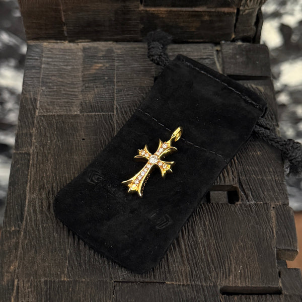 CHROME HEARTS 22K Tiny Fat Cross Charm Pave Diamond Pendant Top クロムハーツ 22K タイニーファット クロス チャーム パヴェダイヤモンド ペンダントトップ