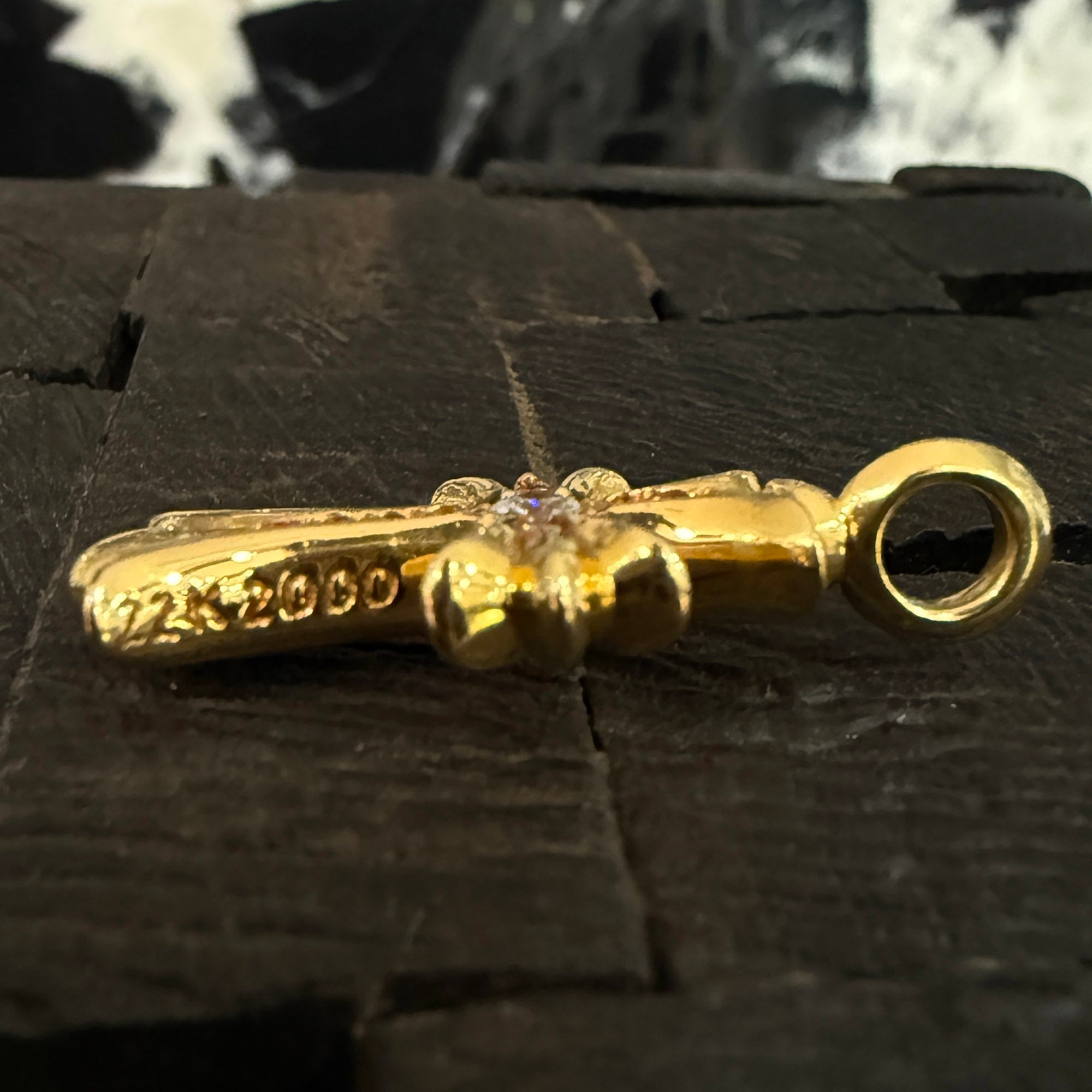 CHROME HEARTS 22K Tiny Fat Cross Charm Pave Diamond Pendant Top クロムハーツ 22K タイニーファット クロス チャーム パヴェダイヤモンド ペンダントトップ