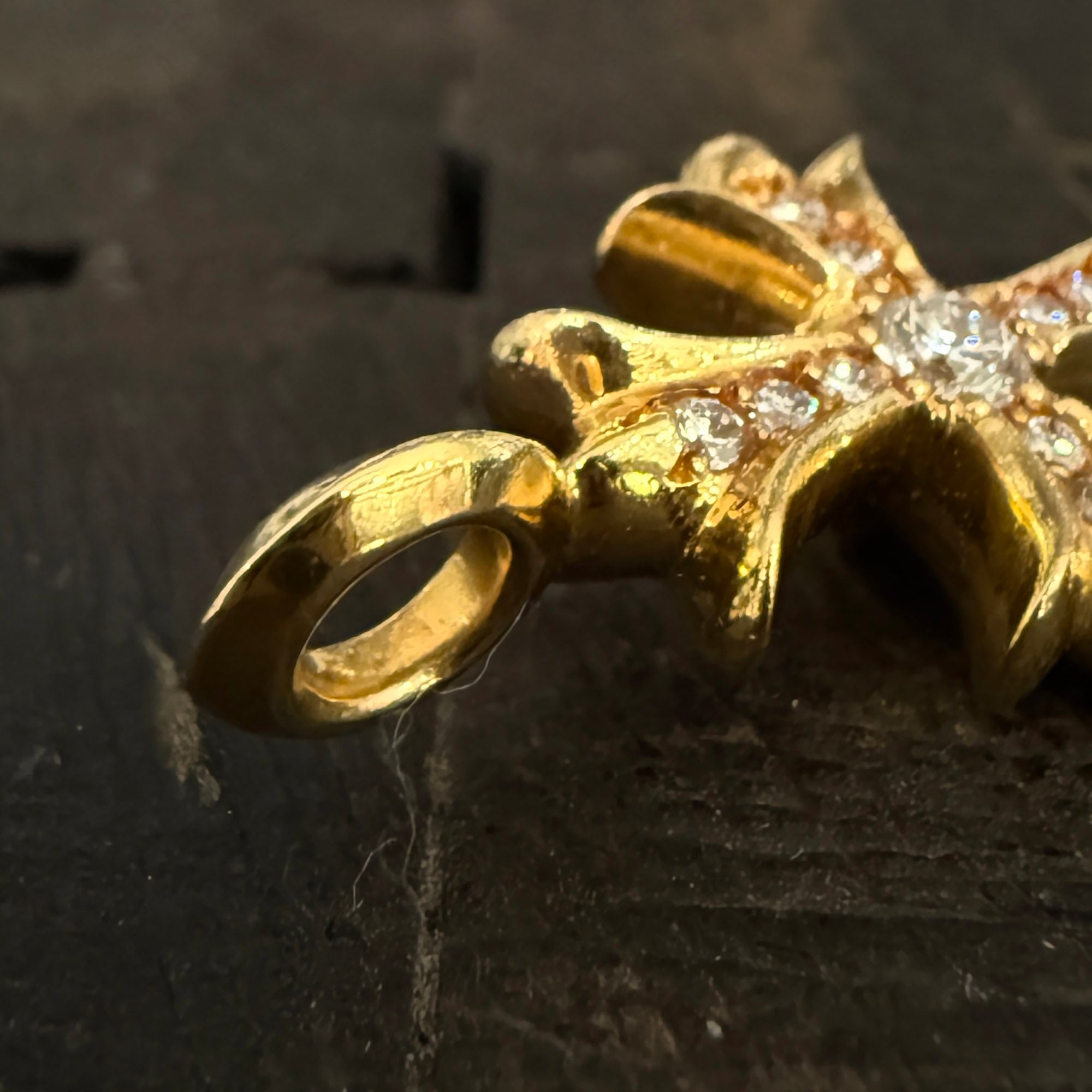 CHROME HEARTS 22K Tiny Fat Cross Charm Pave Diamond Pendant Top クロムハーツ 22K タイニーファット クロス チャーム パヴェダイヤモンド ペンダントトップ