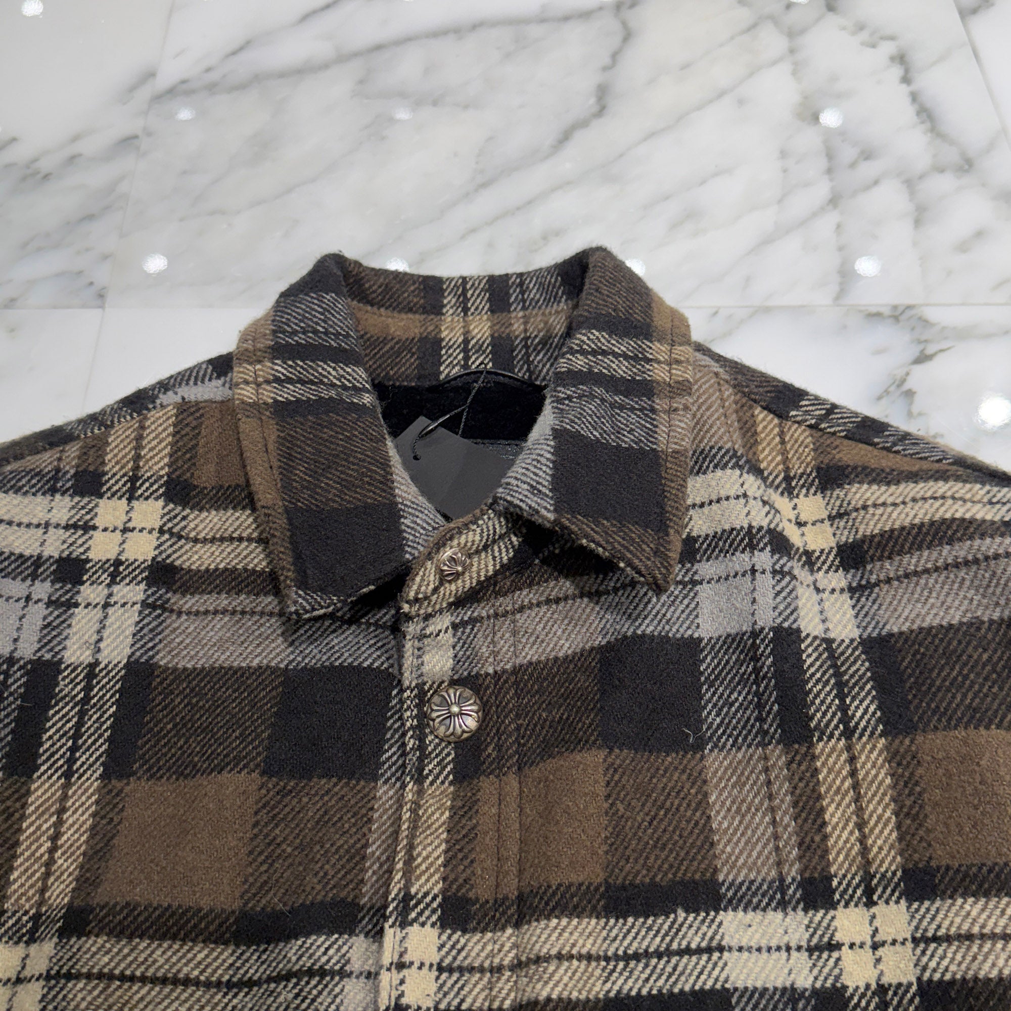 CHROME HEARTS Y NOT Fleece Boa Check Shirt Jacket Size L クロムハーツ ワイノット フリース 裏地ボア チェックシャツ ジャケット サイズL