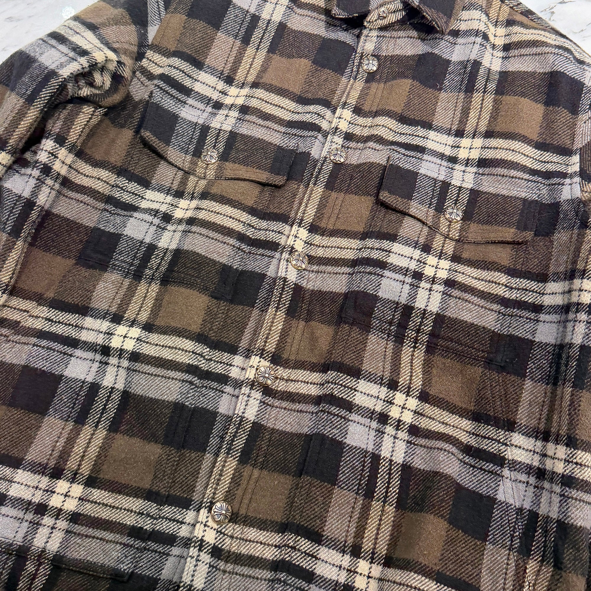 CHROME HEARTS Y NOT Fleece Boa Check Shirt Jacket Size L クロムハーツ ワイノット フリース 裏地ボア チェックシャツ ジャケット サイズL